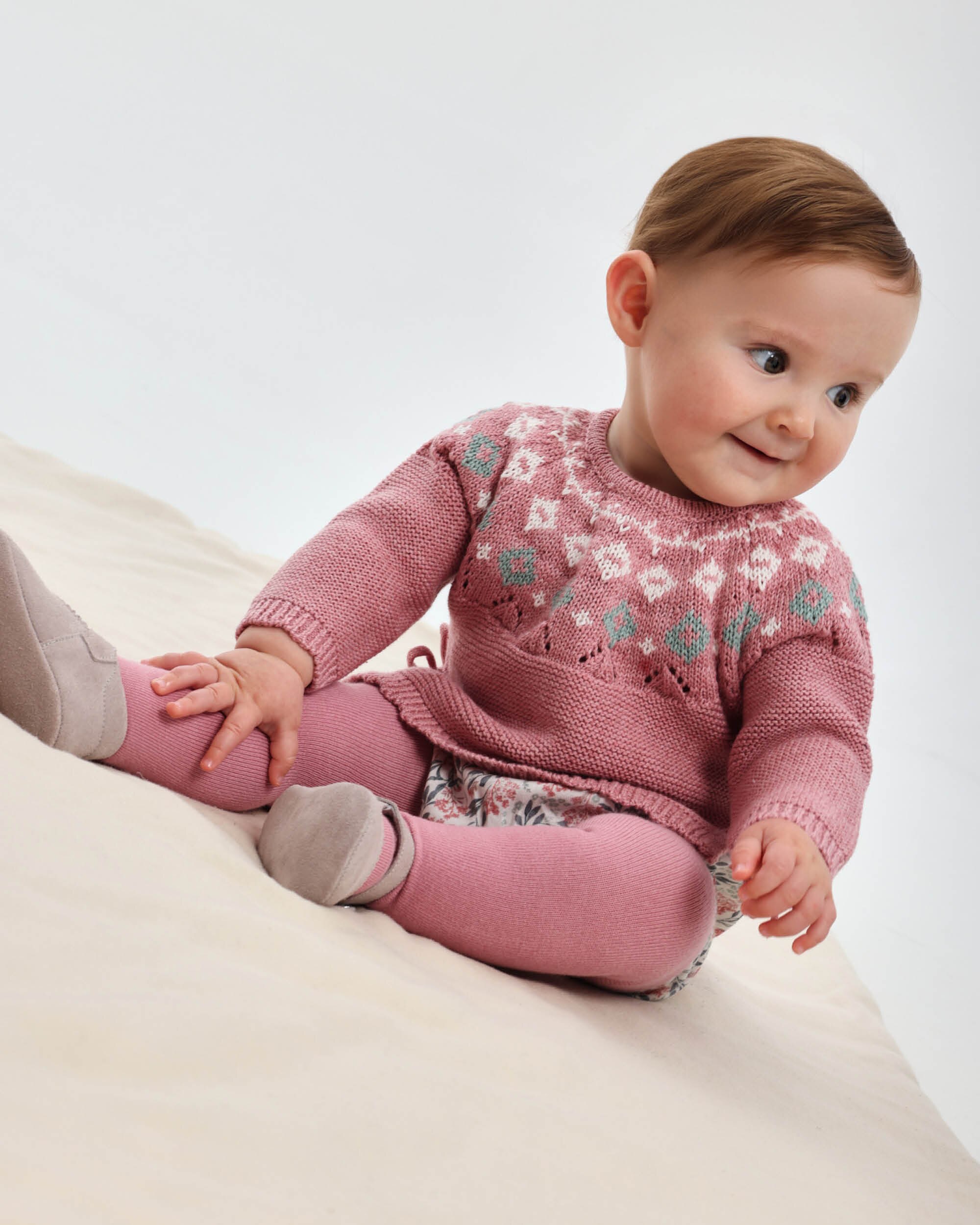 Camisola de Tricot para Bebé com Cenefas em Rosa Tutto Piccolo Rosa-3