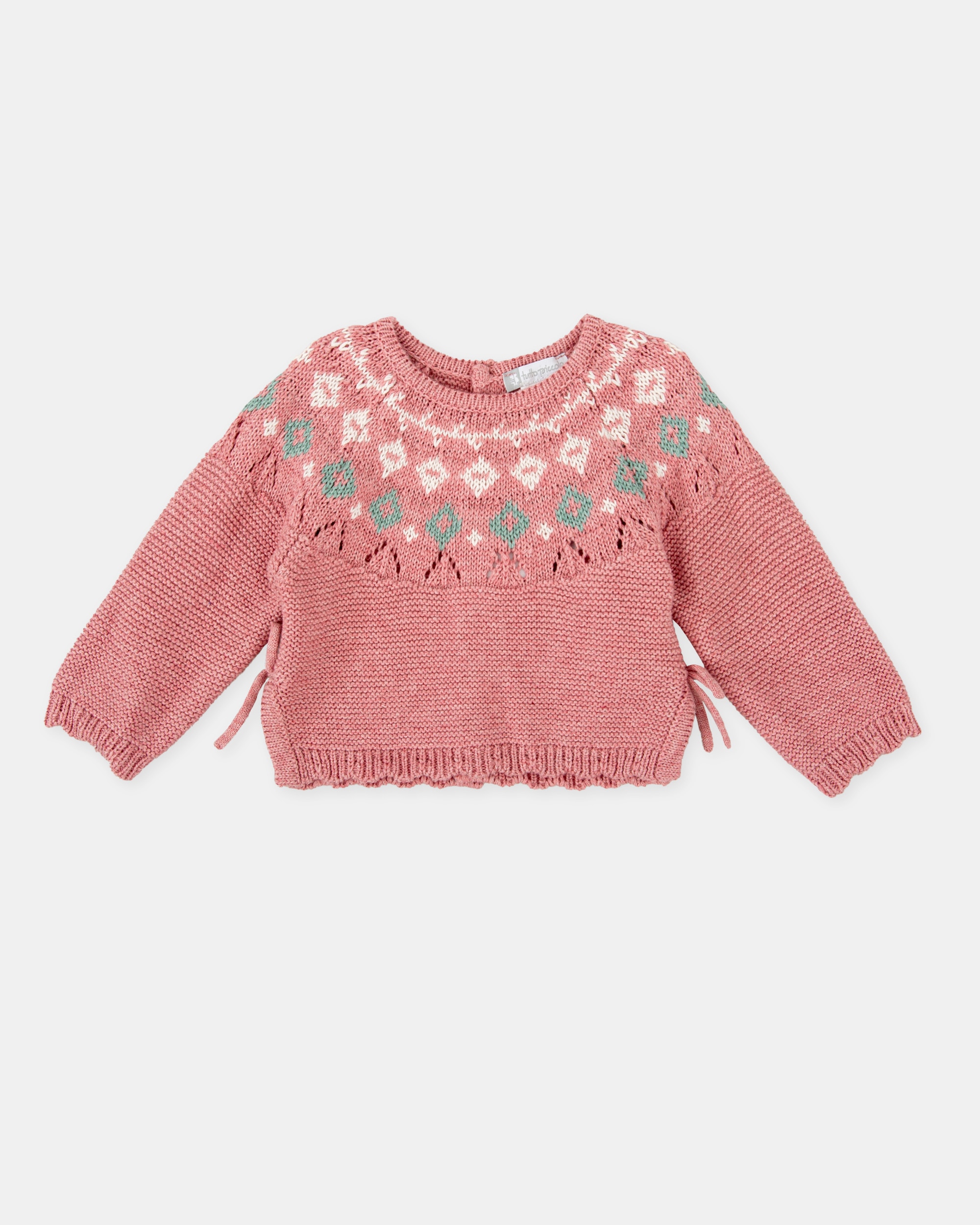 Camisola de Malha Infantil com Barra Decorativa em Rosa Tutto Piccolo Rosa-1