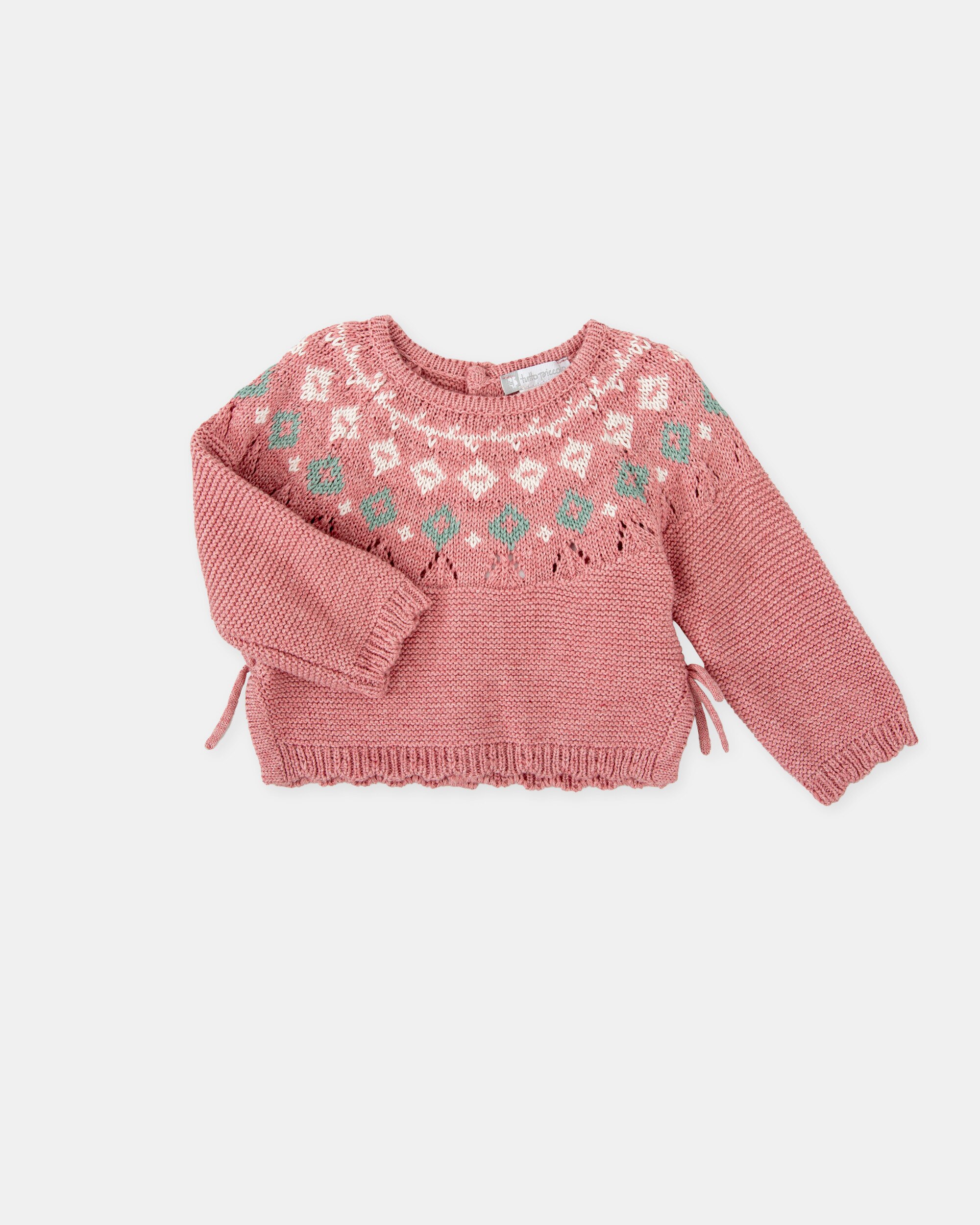 Camisola de Malha Infantil com Barra Decorativa em Rosa Tutto Piccolo Rosa-4