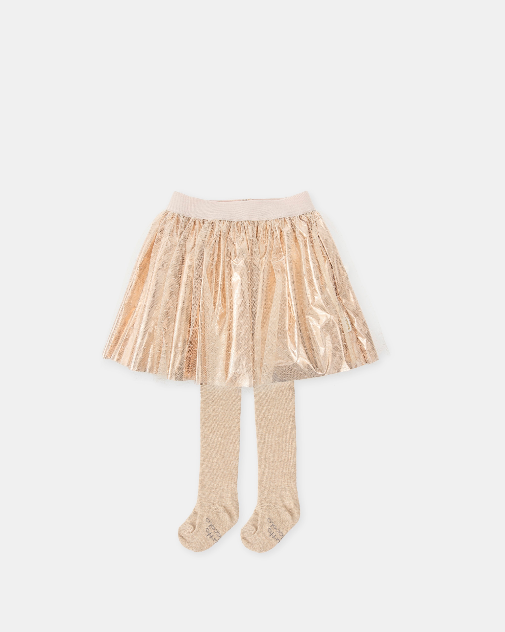 Conjunto Infantil de Saia de Tule Dourada com Collants Tutto Piccolo Ouro-1