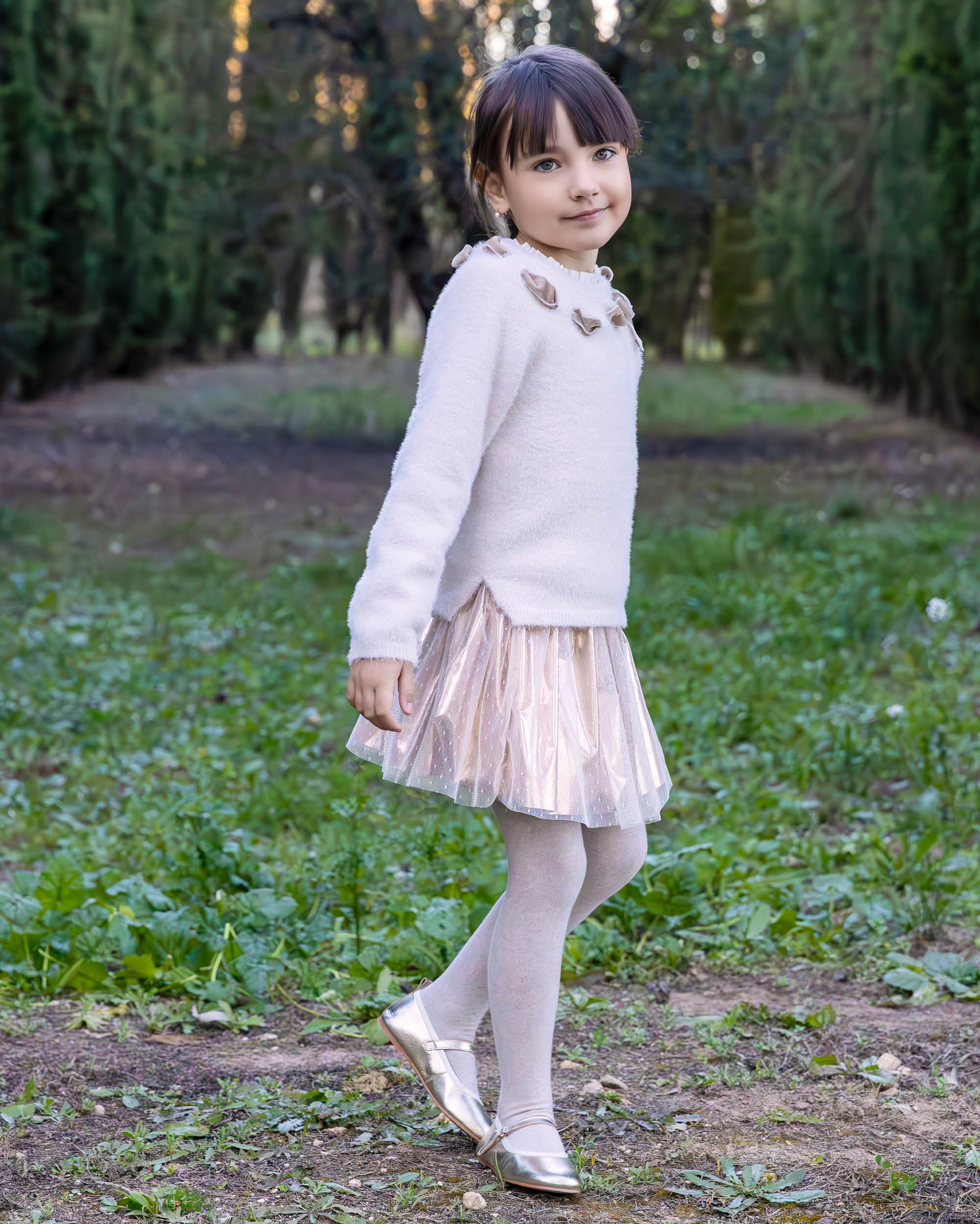 Conjunto Infantil de Saia de Tule Dourada com Collants Tutto Piccolo Ouro-3