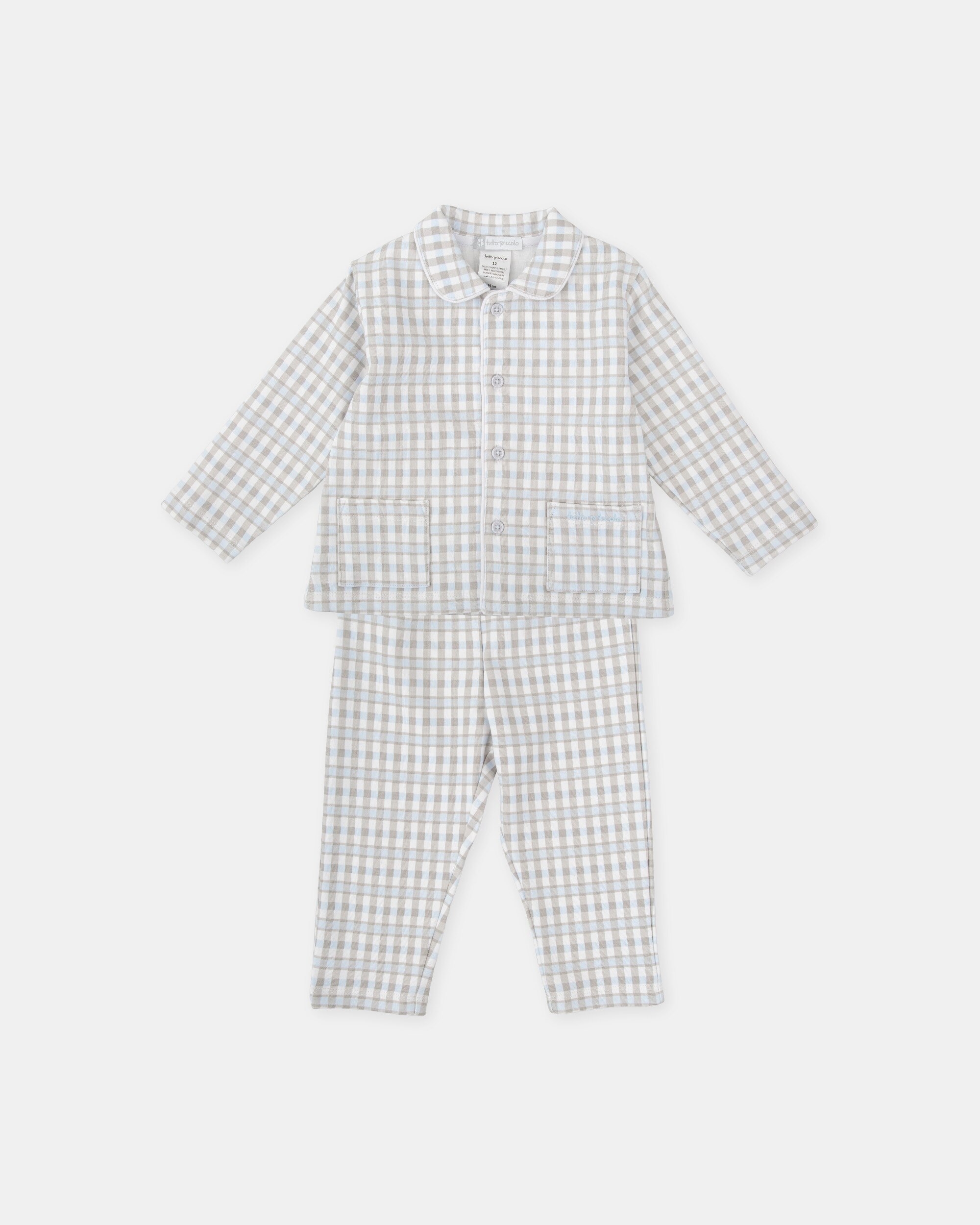 Pijama Infantil de Duas Peças aos Quadrados em Azul Céu Tutto Piccolo Azul-claro-1
