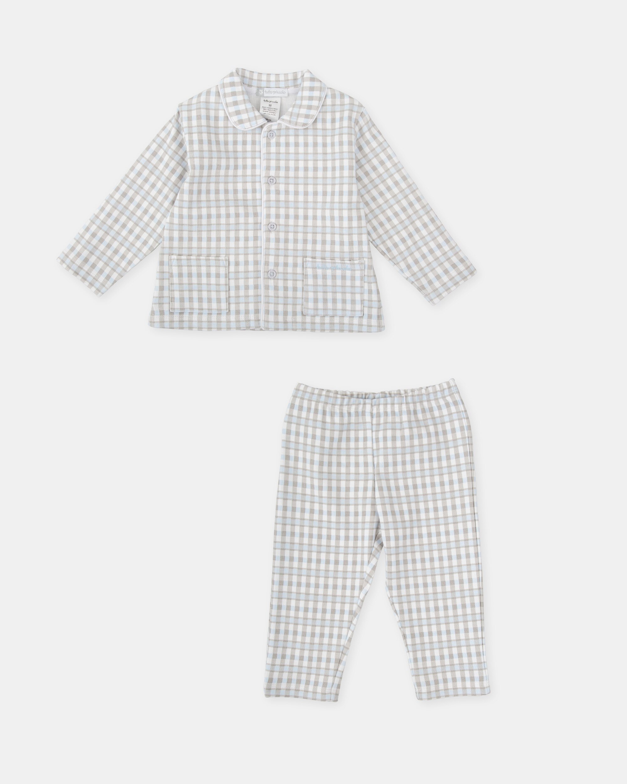 Pijama Infantil de Duas Peças aos Quadrados em Azul Céu Tutto Piccolo Azul-claro-3