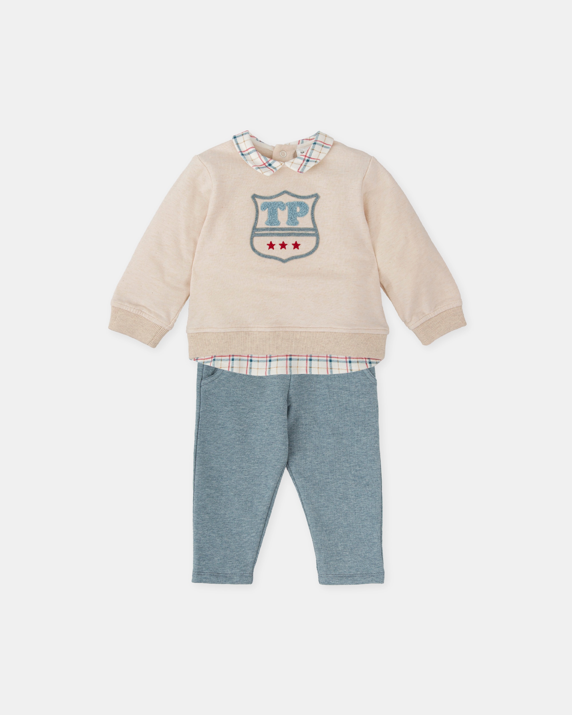Conjunto para Bebé de Duas Peças com Escudo Bordado em Cru e Azul Tutto Piccolo Azul-1