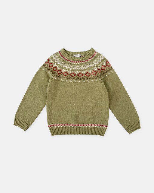 Imagem 0 de Camisola de Tricot Infantil com Greca em Verde