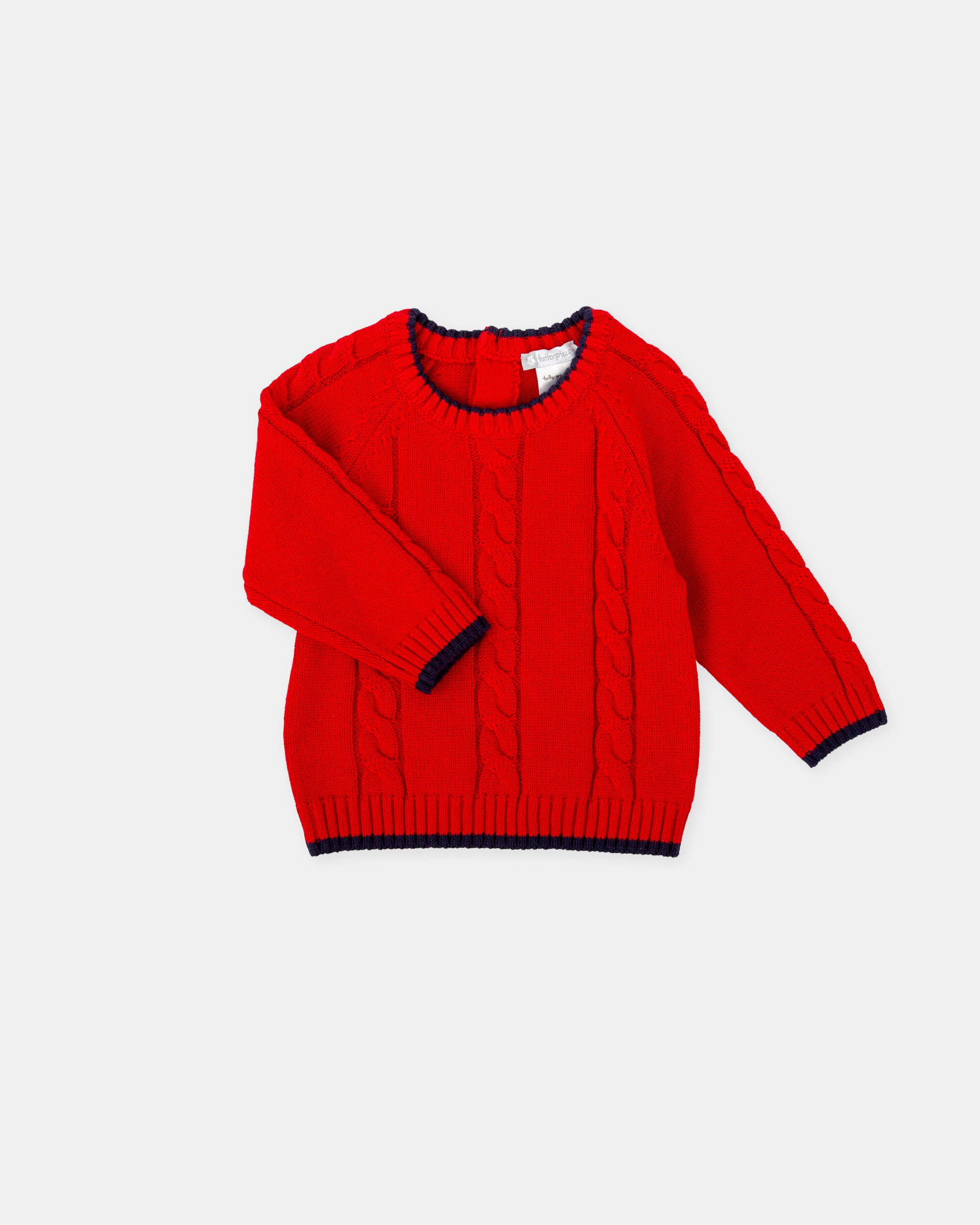 Camisola de Tricot para Bebé com Tranças em Vermelho Tutto Piccolo Vermelho-4