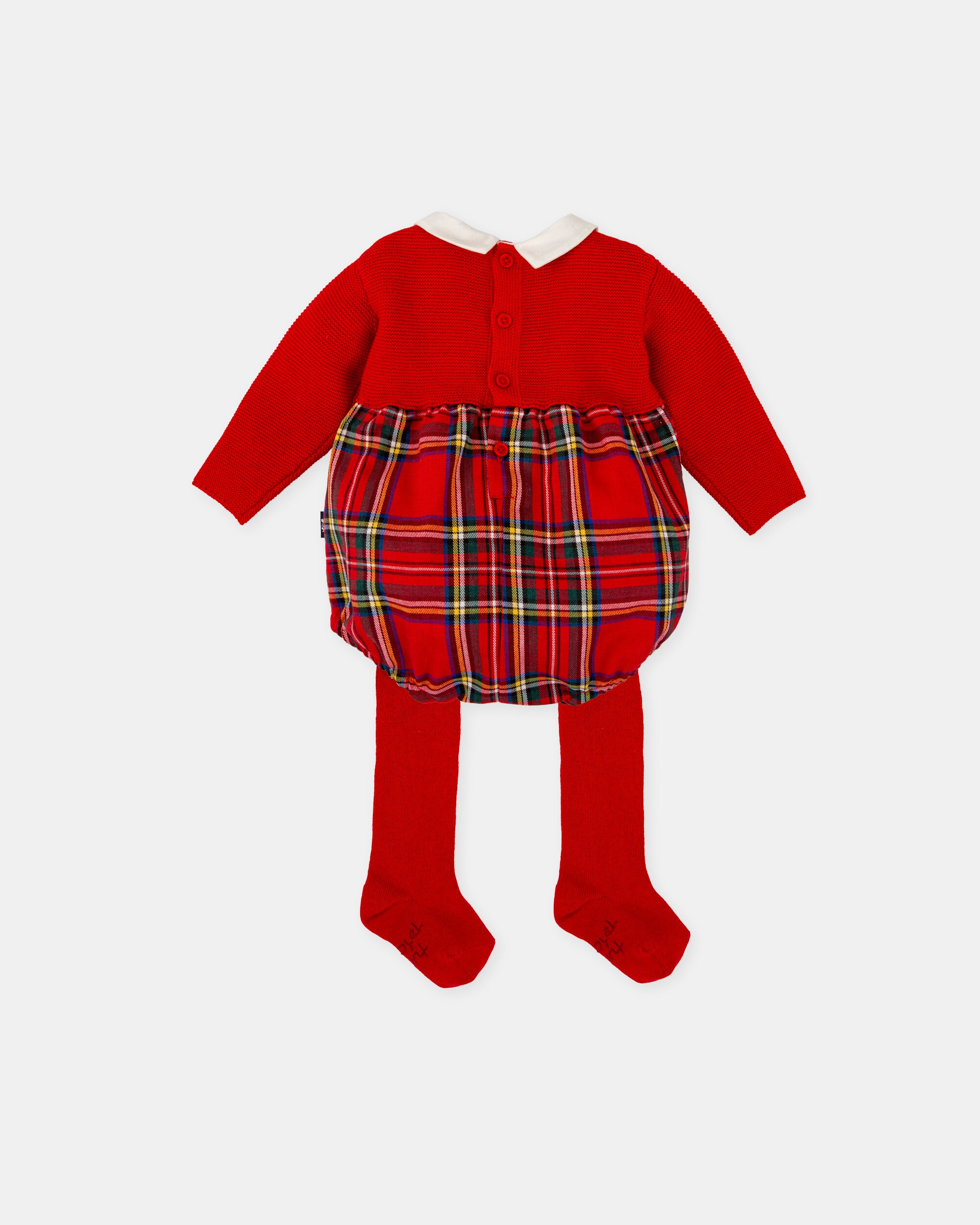 Conjunto para Bebé de Macacão aos Quadrados em Vermelho com Collants Vermelho-2