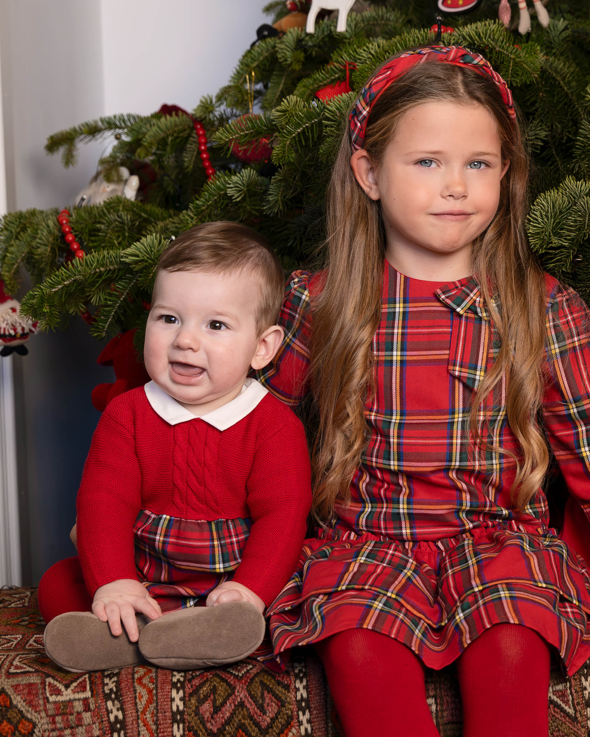Conjunto para Bebé de Macacão aos Quadrados em Vermelho com Collants Vermelho-3