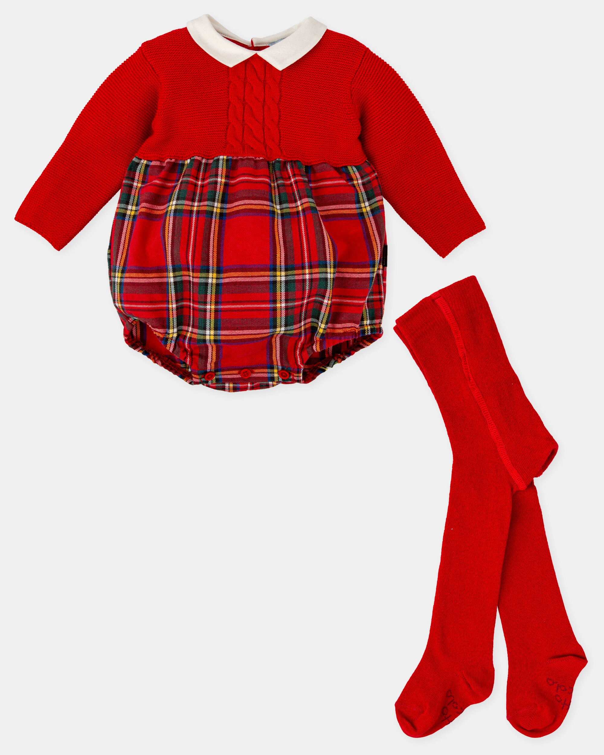 Conjunto para Bebé de Macacão aos Quadrados em Vermelho com Collants Vermelho-4