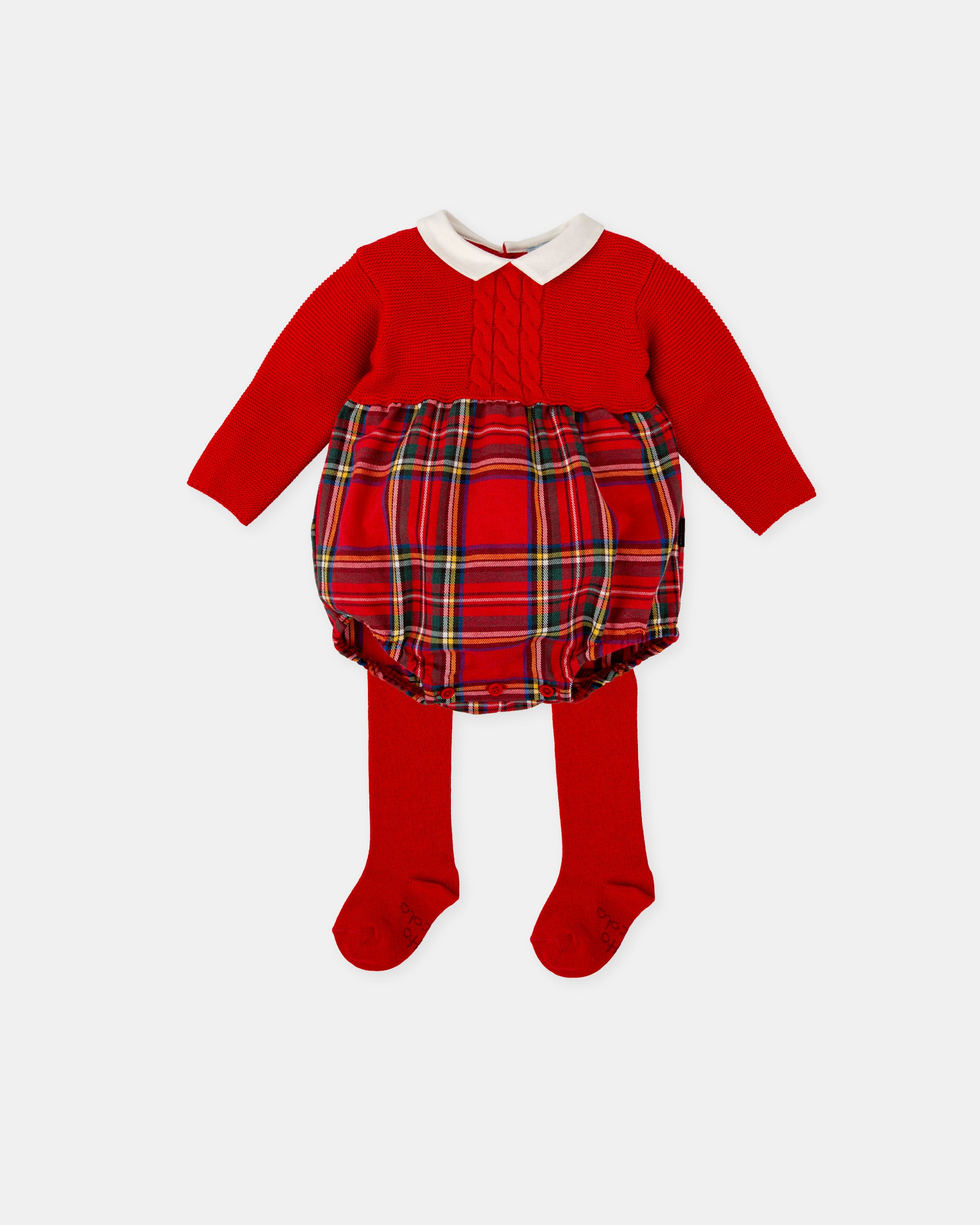 Conjunto para Bebé de Macacão aos Quadrados em Vermelho com Collants Tutto Piccolo Vermelho-1