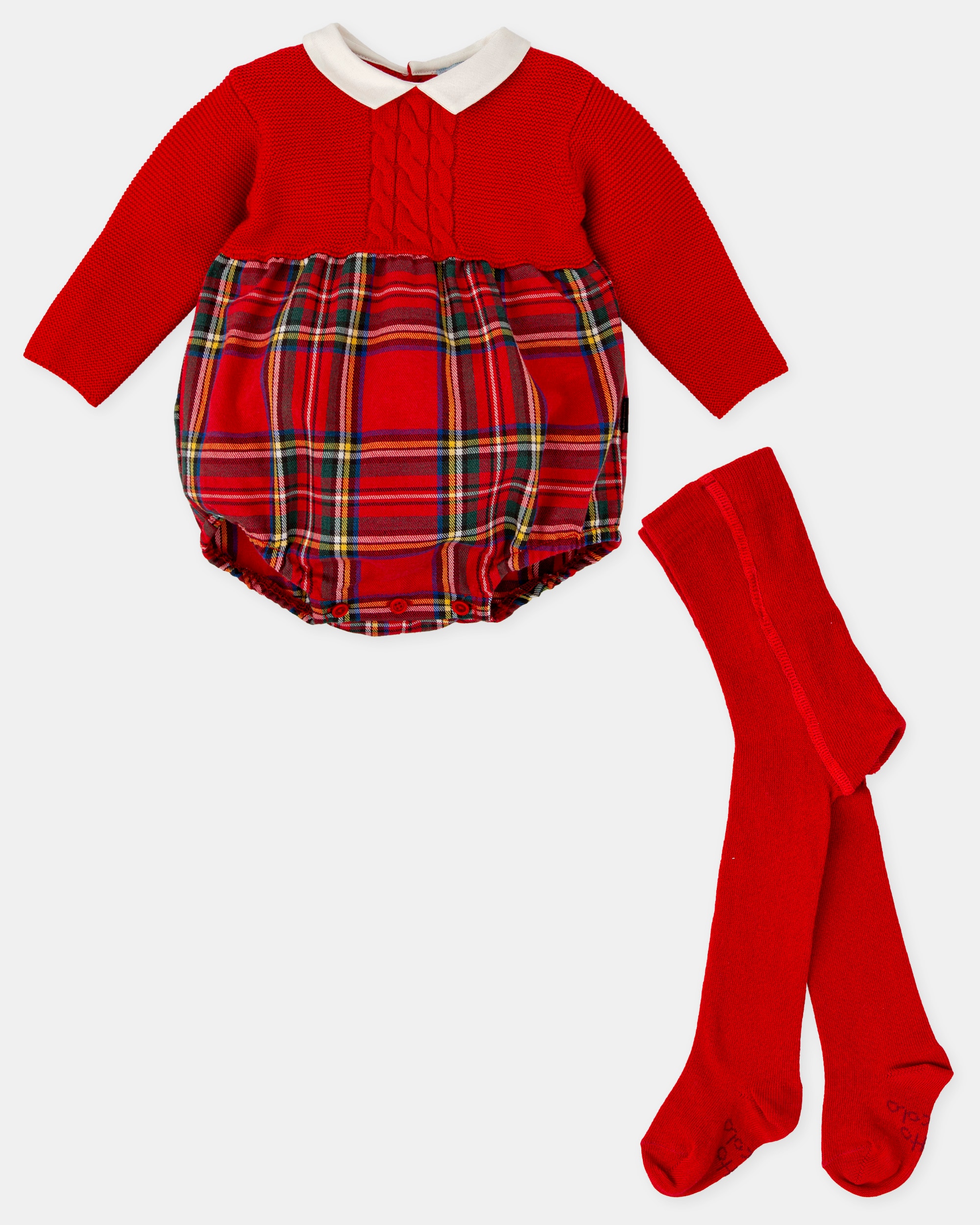 Conjunto para Bebé de Macacão aos Quadrados em Vermelho com Collants Tutto Piccolo Vermelho-4