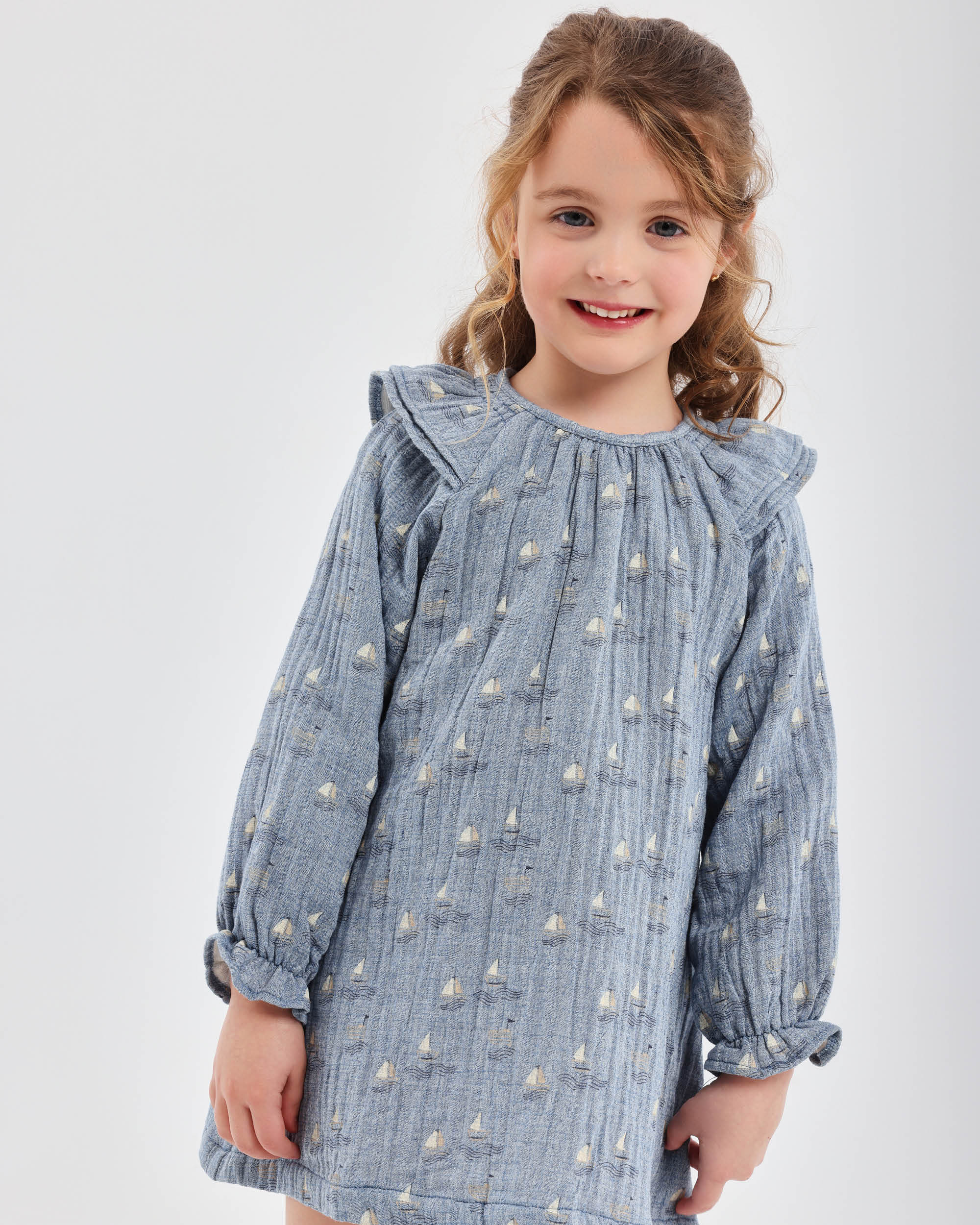 Conjunto para Bebé de Vestido Barcos Porcelana e Meias Tutto Piccolo Azul-claro-3