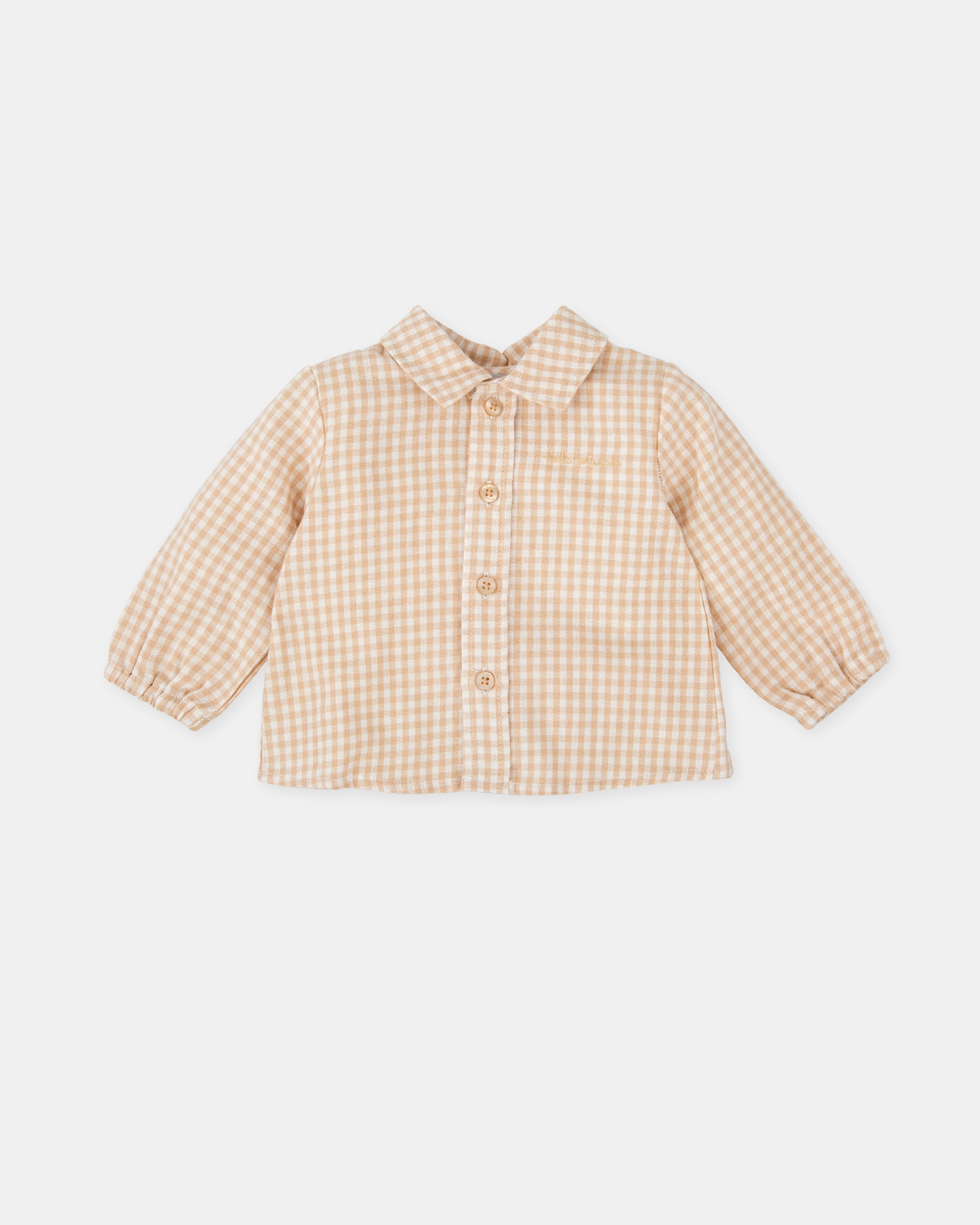 Camisa para Bebé aos Quadrados em Areia Tutto Piccolo Castanho-claro-1