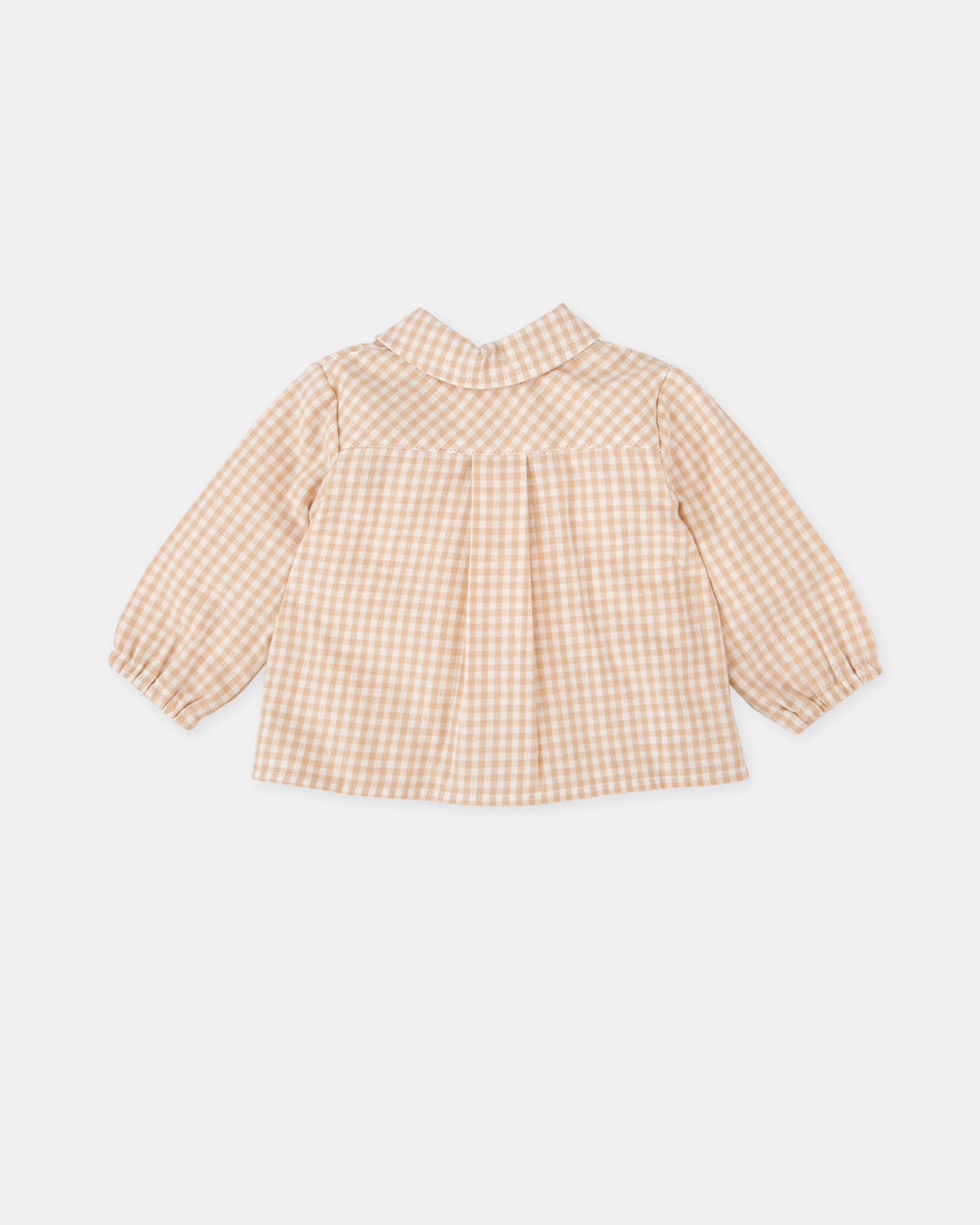Camisa para Bebé aos Quadrados em Areia Tutto Piccolo Castanho-claro-2