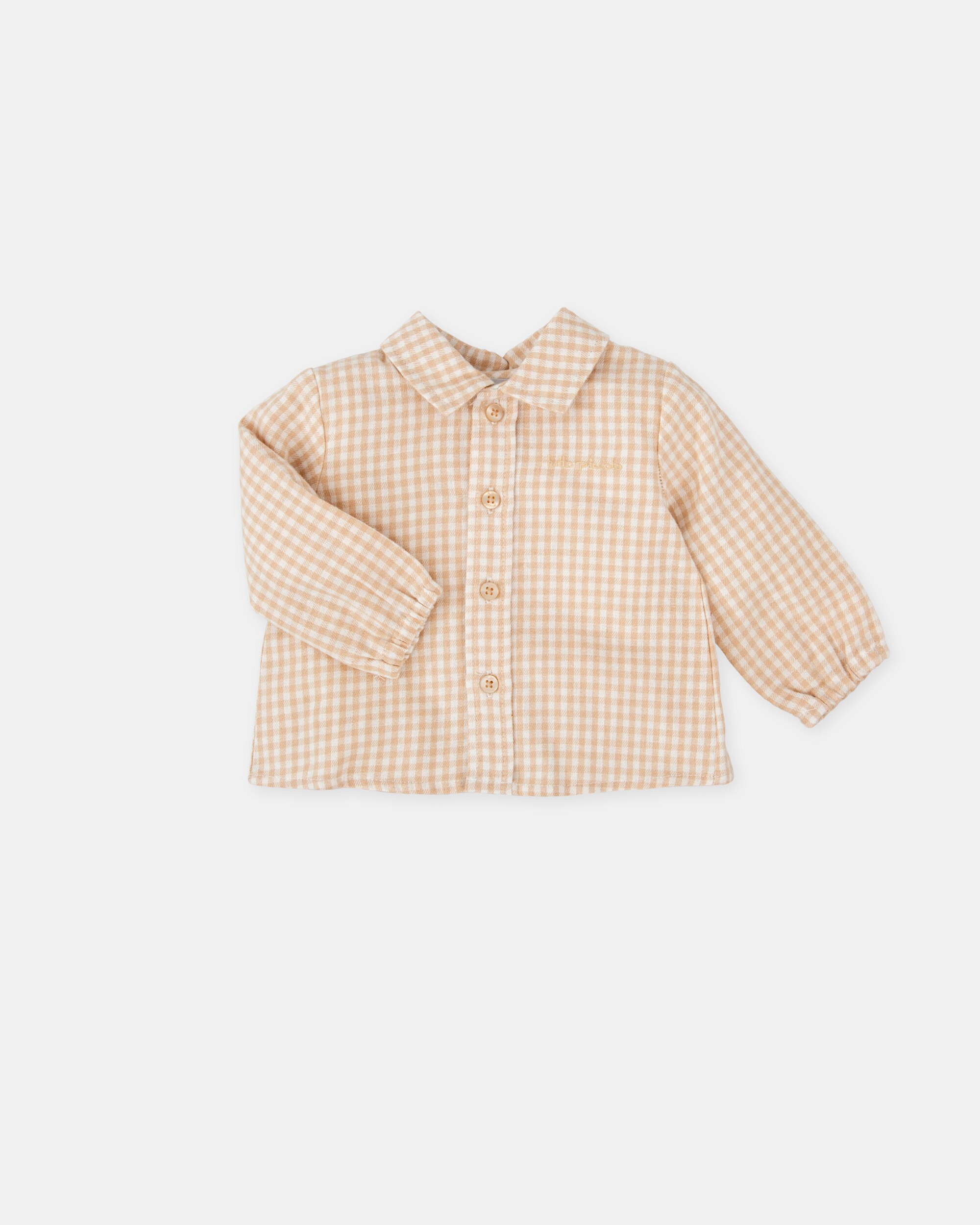 Camisa para Bebé aos Quadrados em Areia Tutto Piccolo Castanho-claro-3