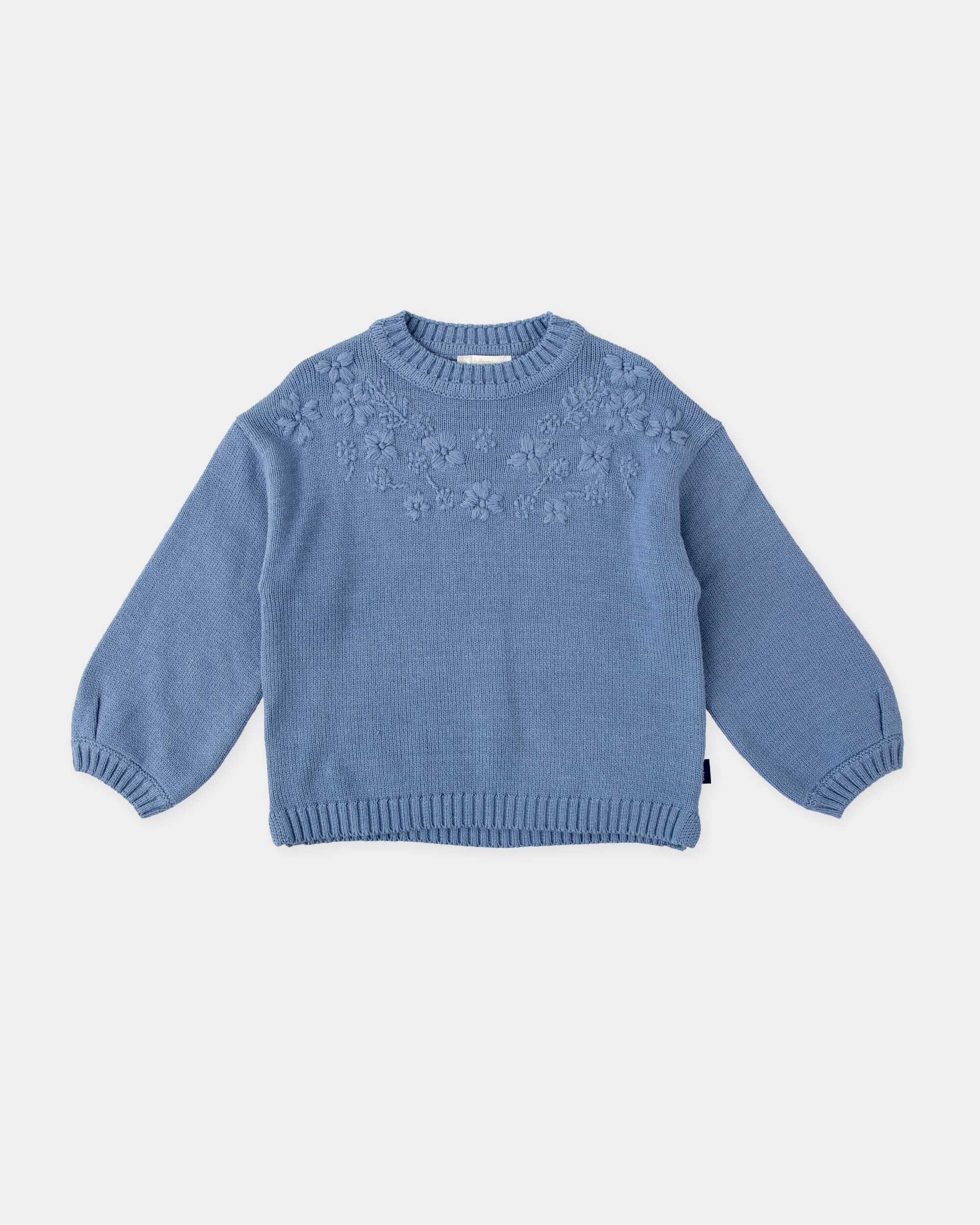 Camisola de Tricot Infantil com Flores em Azul Tutto Piccolo Azul-1