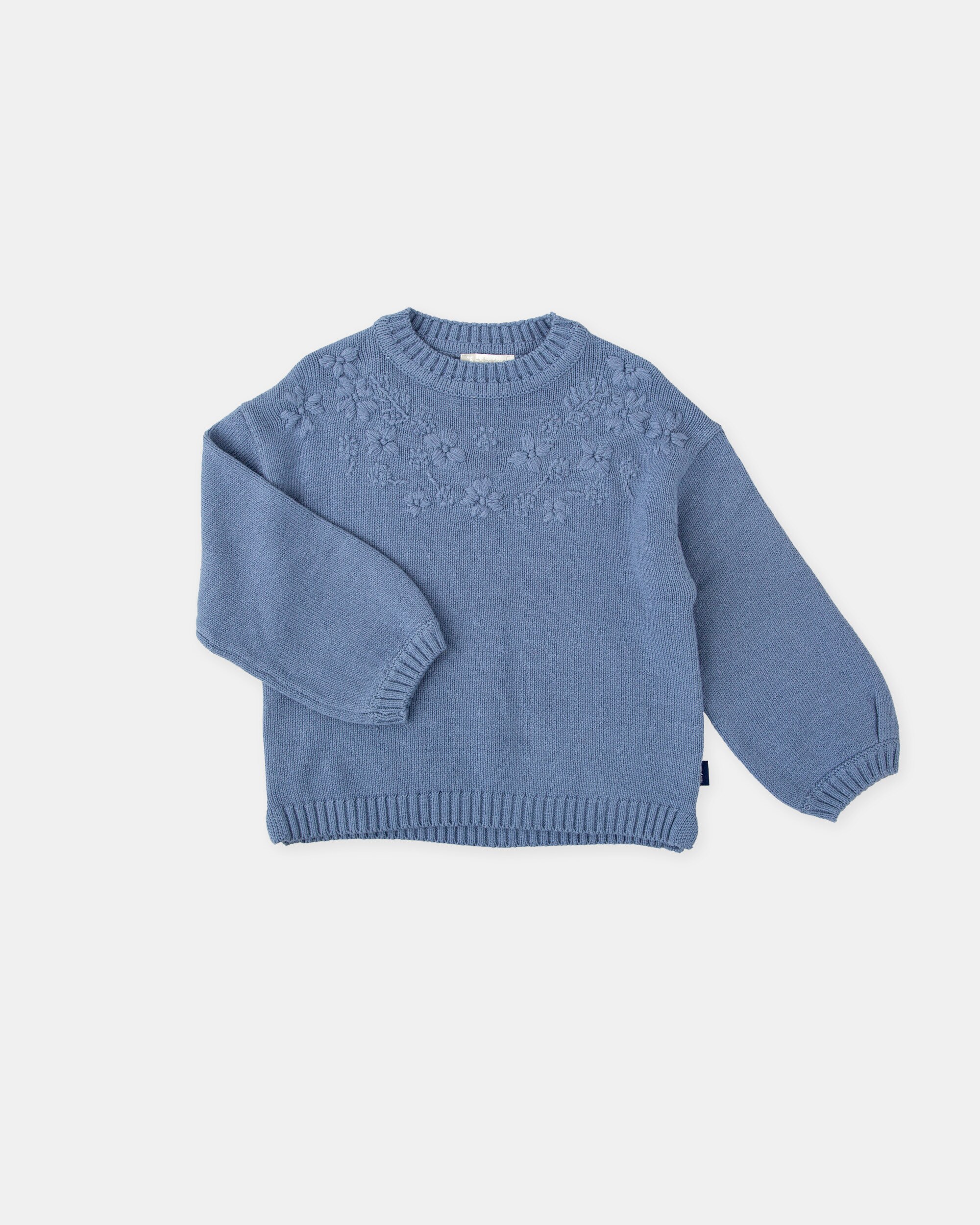 Camisola de Tricot Infantil com Flores em Azul Tutto Piccolo Azul-4