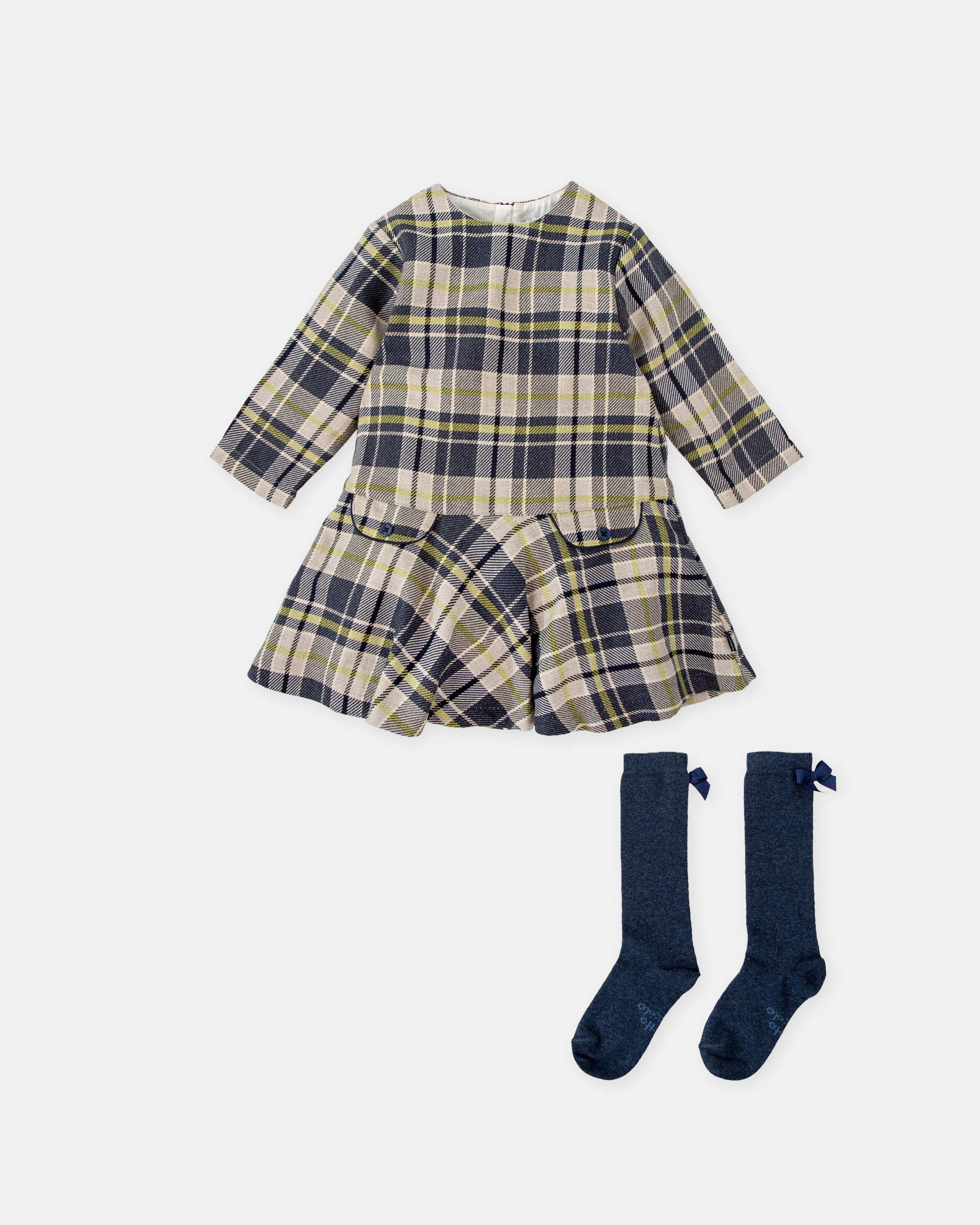 Conjunto para Bebé de Vestido aos Quadrados em Marinho com Meias Tutto Piccolo Azul-marinho-1