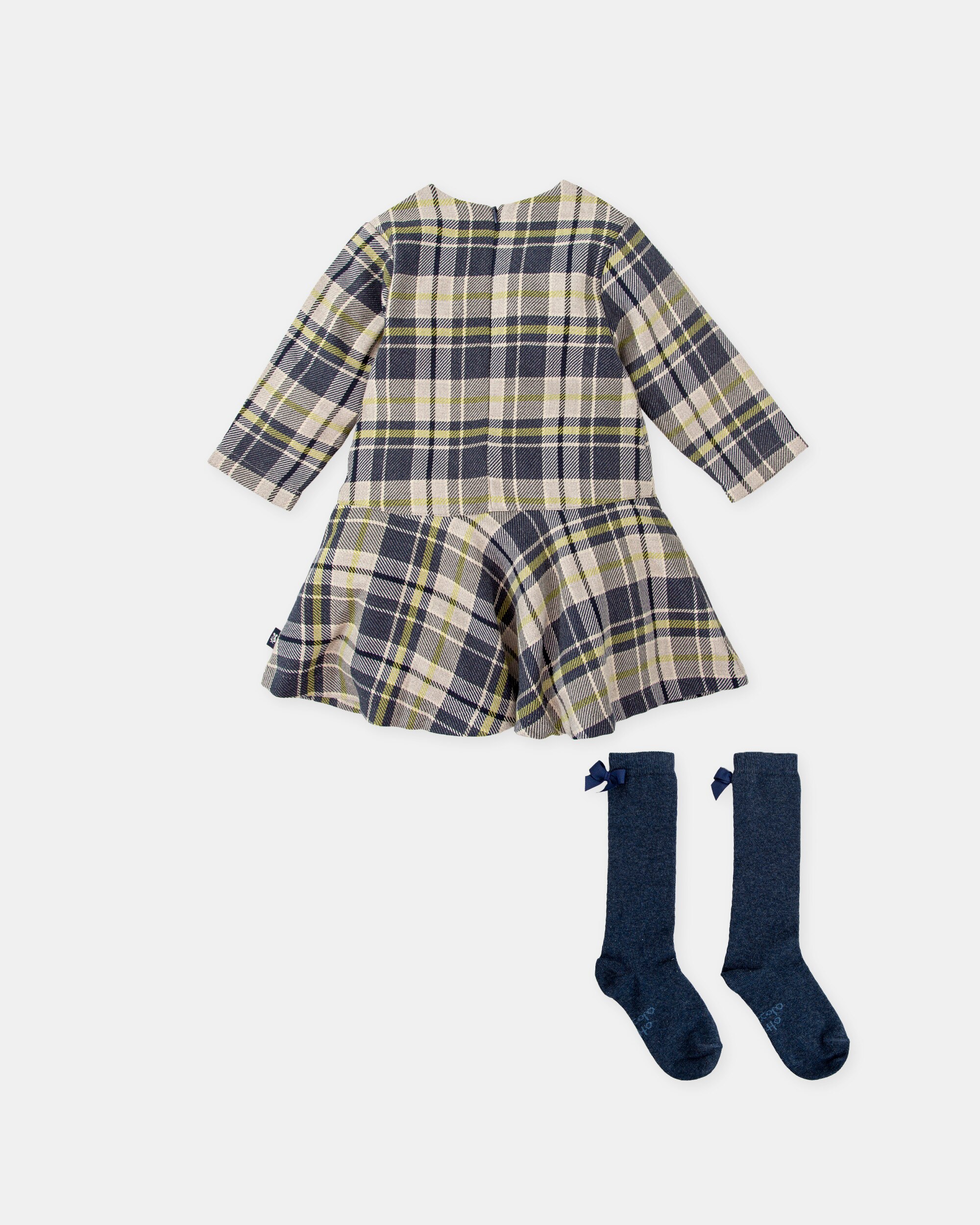 Conjunto para Bebé de Vestido aos Quadrados em Marinho com Meias Tutto Piccolo Azul-marinho-2