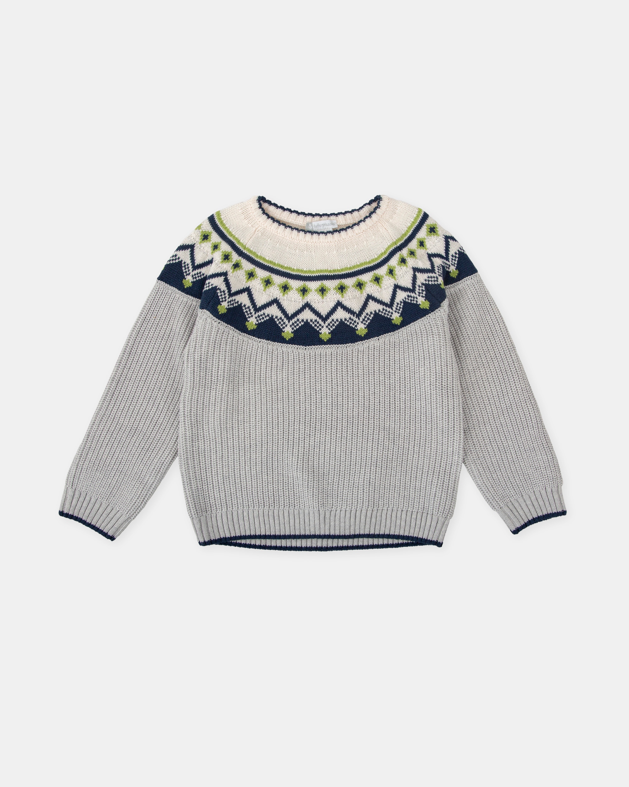 Camisola de Tricot Infantil com Greca em Cinzento Tutto Piccolo Cinzento-claro-1