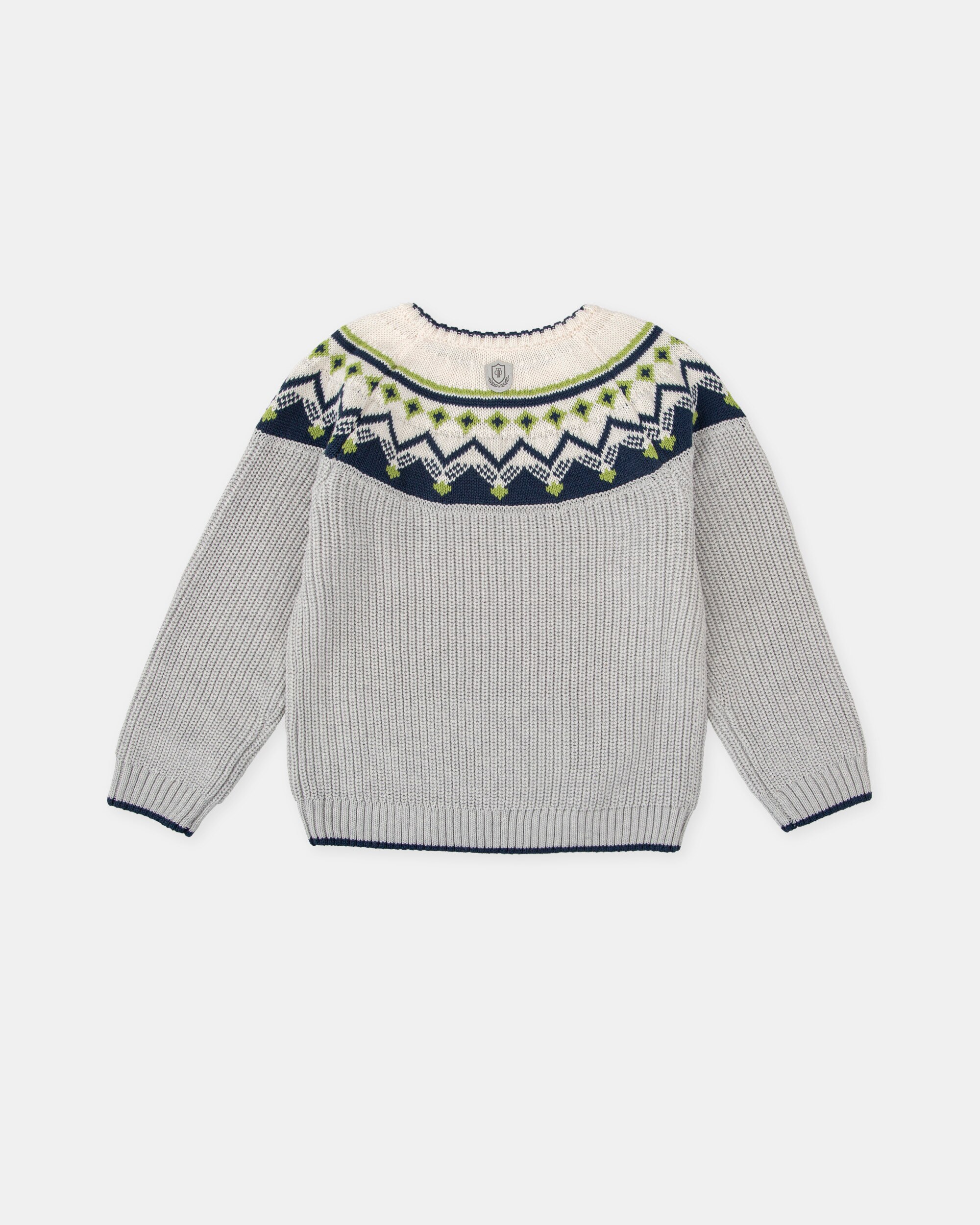 Camisola de Tricot Infantil com Greca em Cinzento Tutto Piccolo Cinzento-claro-2