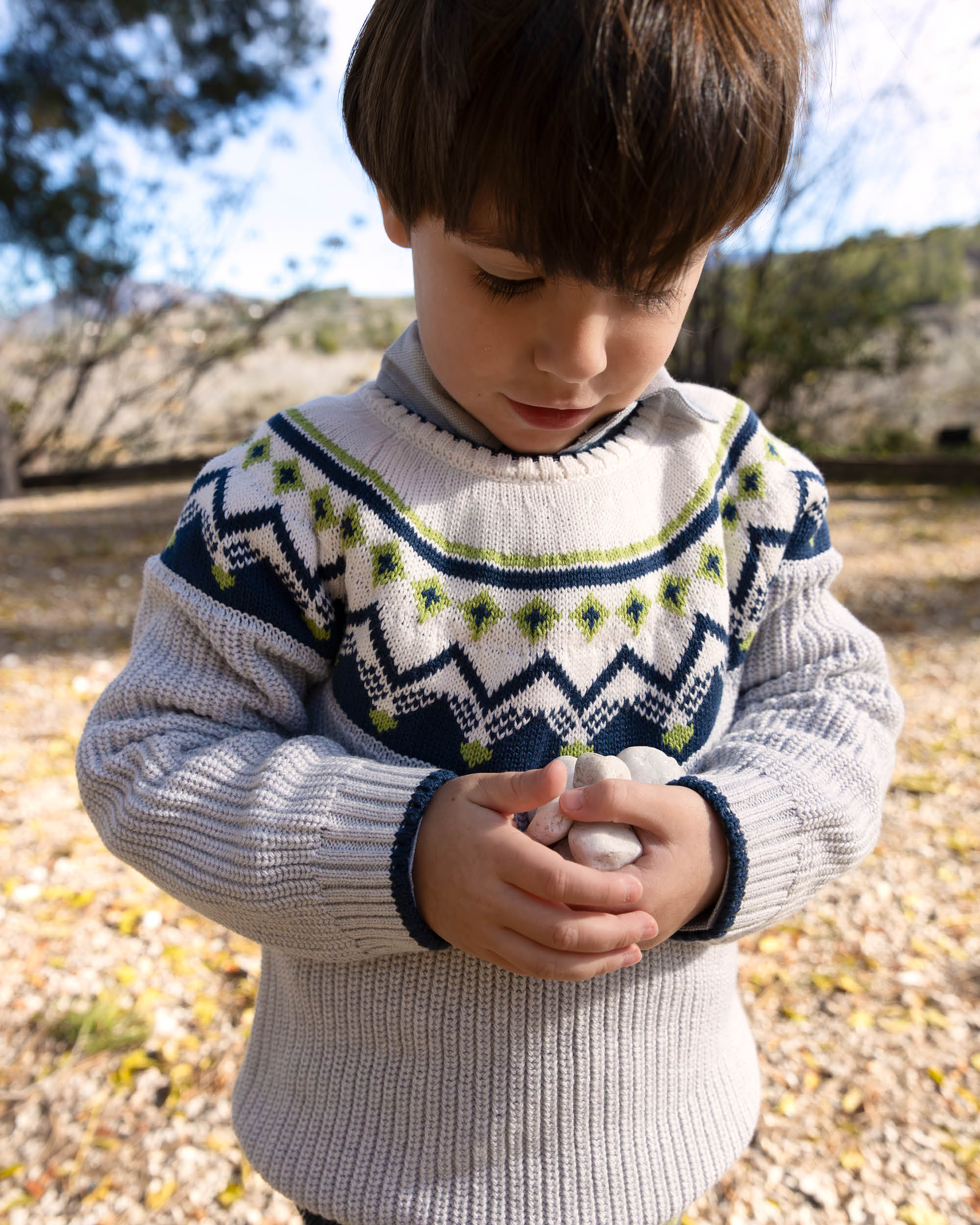Camisola de Tricot Infantil com Greca em Cinzento Tutto Piccolo Cinzento-claro-3