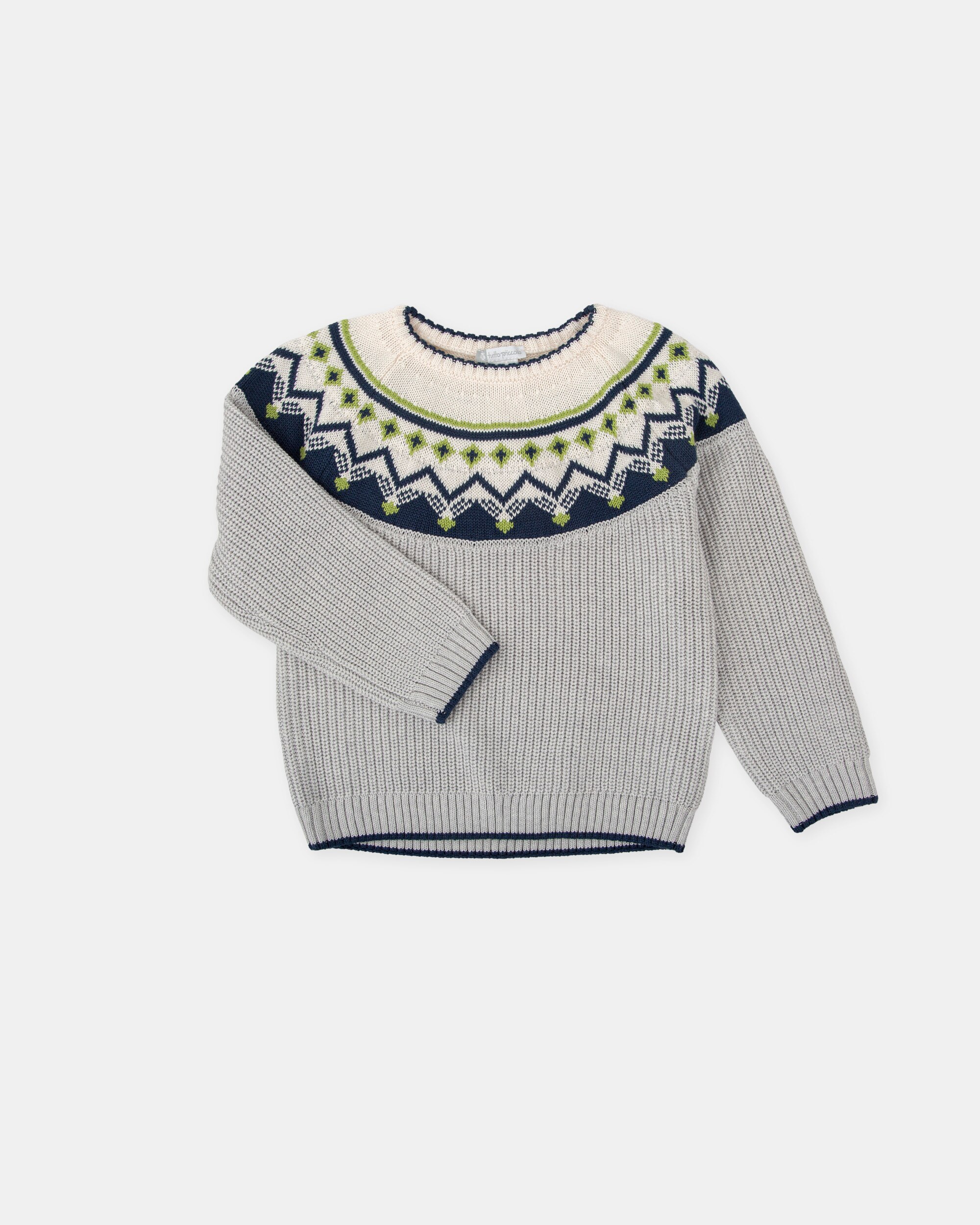 Camisola de Tricot Infantil com Greca em Cinzento Tutto Piccolo Cinzento-claro-4