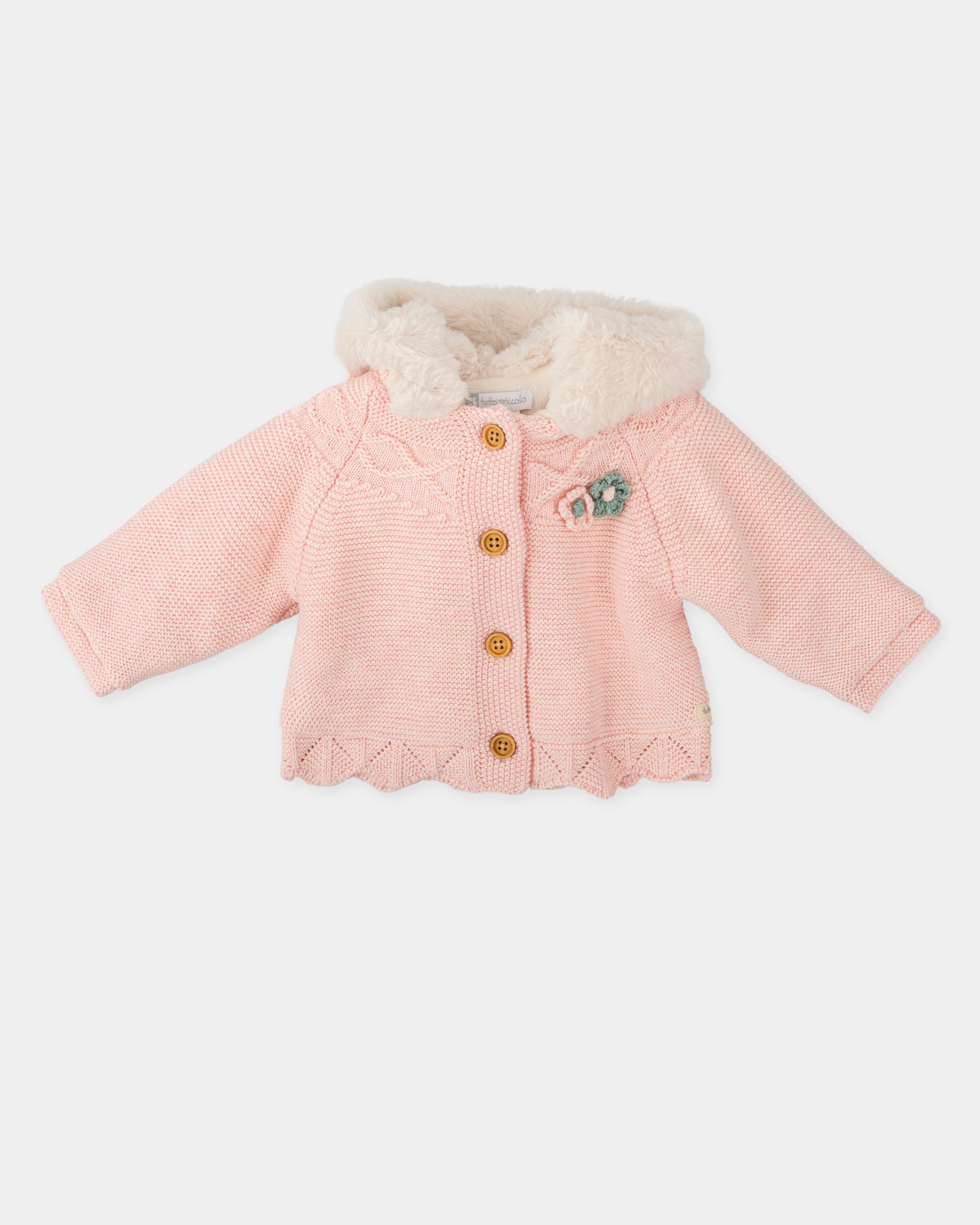 Imagem 0 de Casaco de Tricot para Bebé em Rosa com Capuz