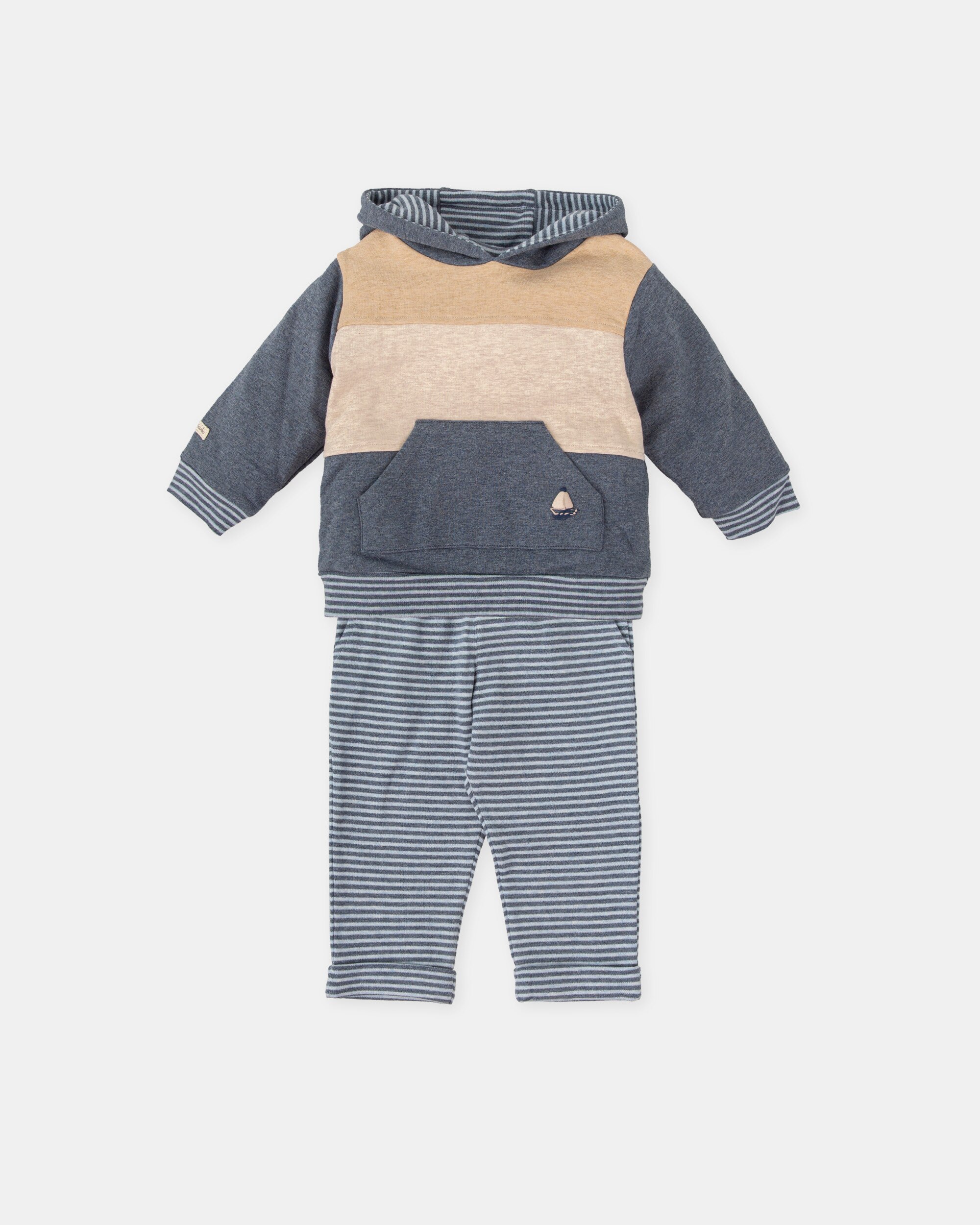 Conjunto para Bebé de Duas Peças às Riscas em Azul-marinho Tutto Piccolo Azul-marinho-1