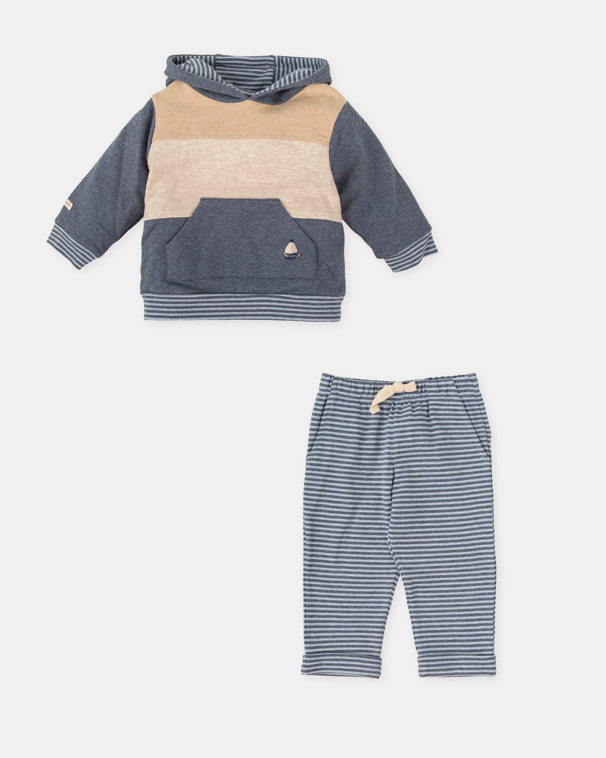 Conjunto para Bebé de Duas Peças às Riscas em Azul-marinho Tutto Piccolo Azul-marinho-3