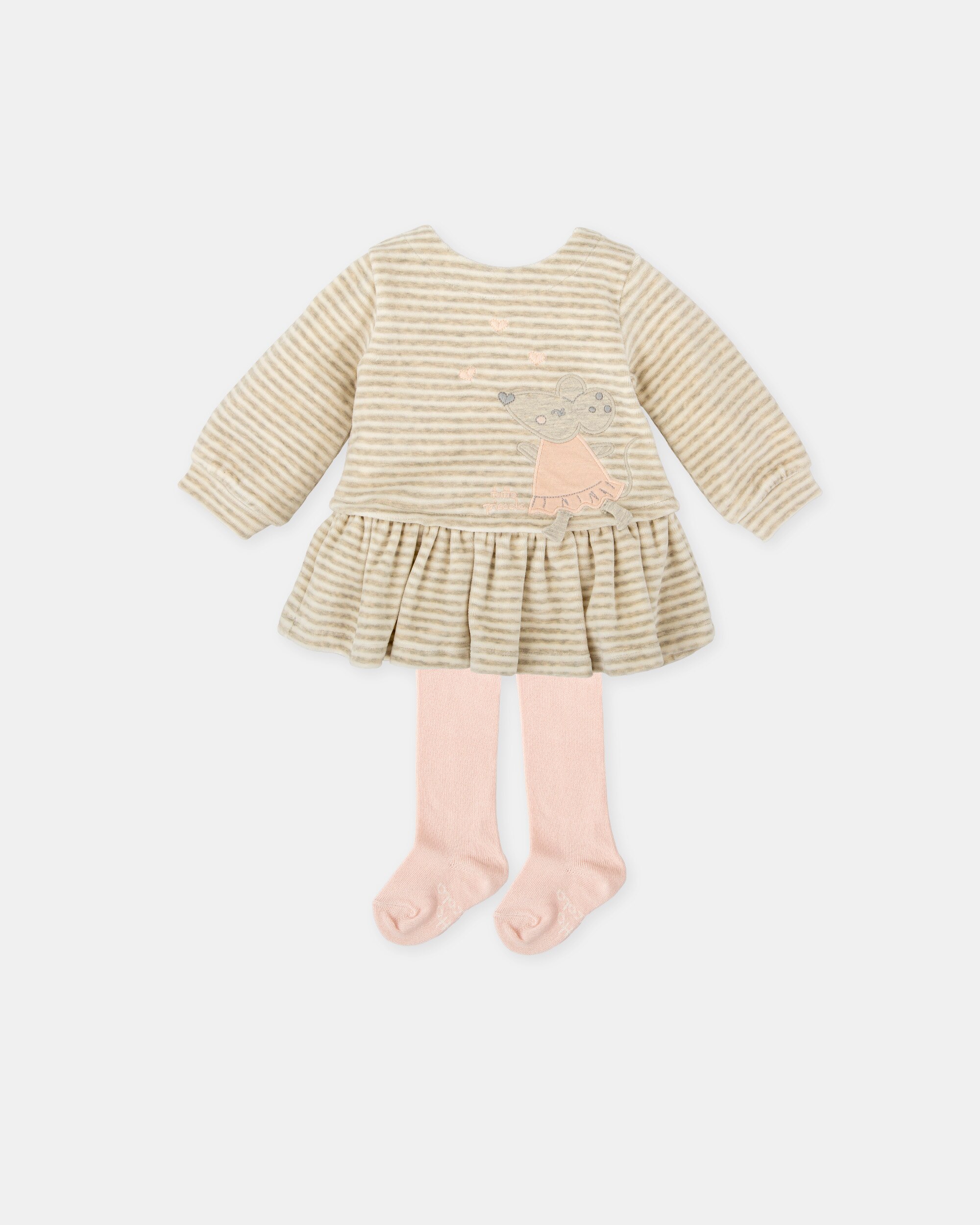 Conjunto para Bebé de Vestido Rato Pétala e Collants Tutto Piccolo Rosa-1