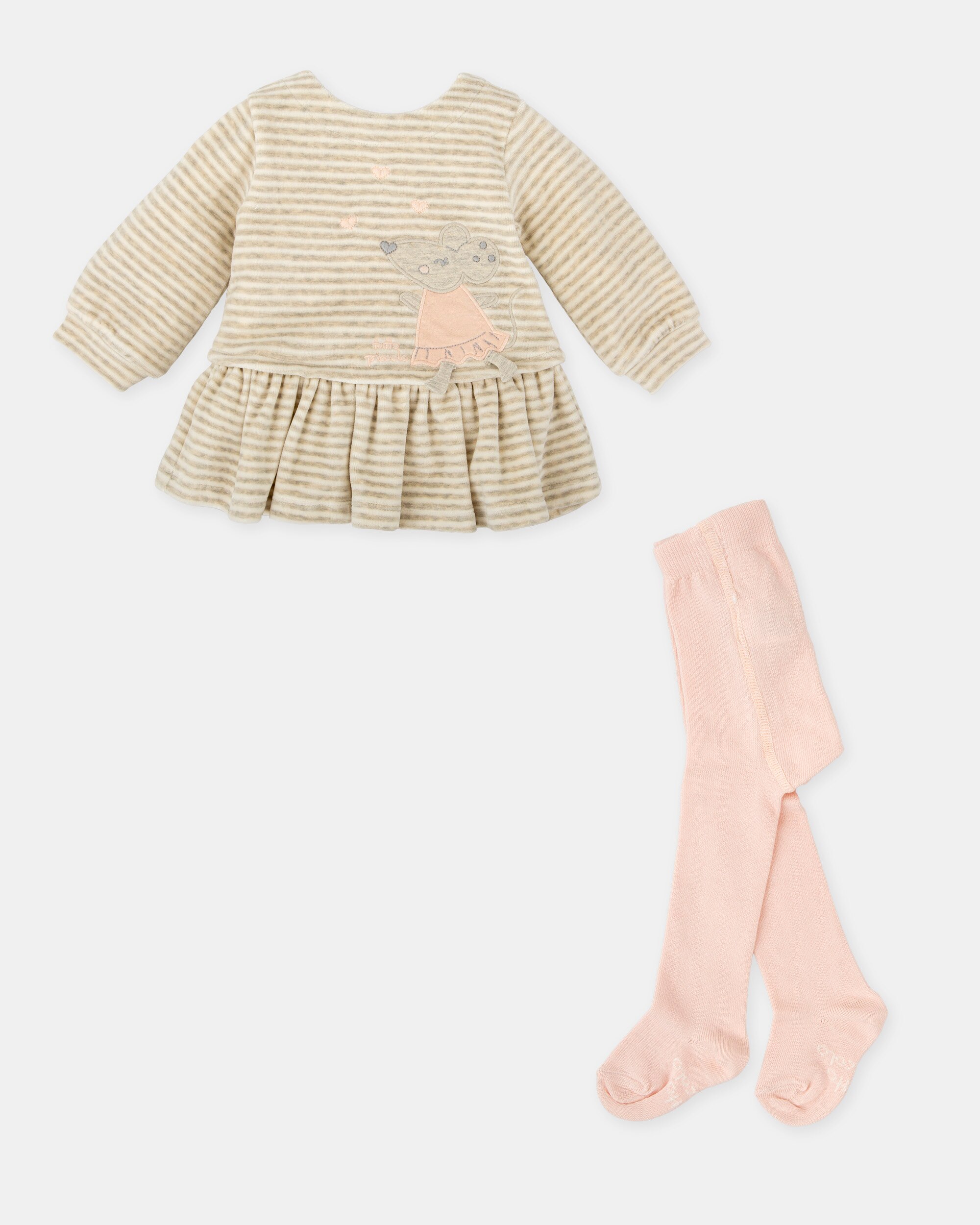 Conjunto para Bebé de Vestido Rato Pétala e Collants Tutto Piccolo Rosa-4