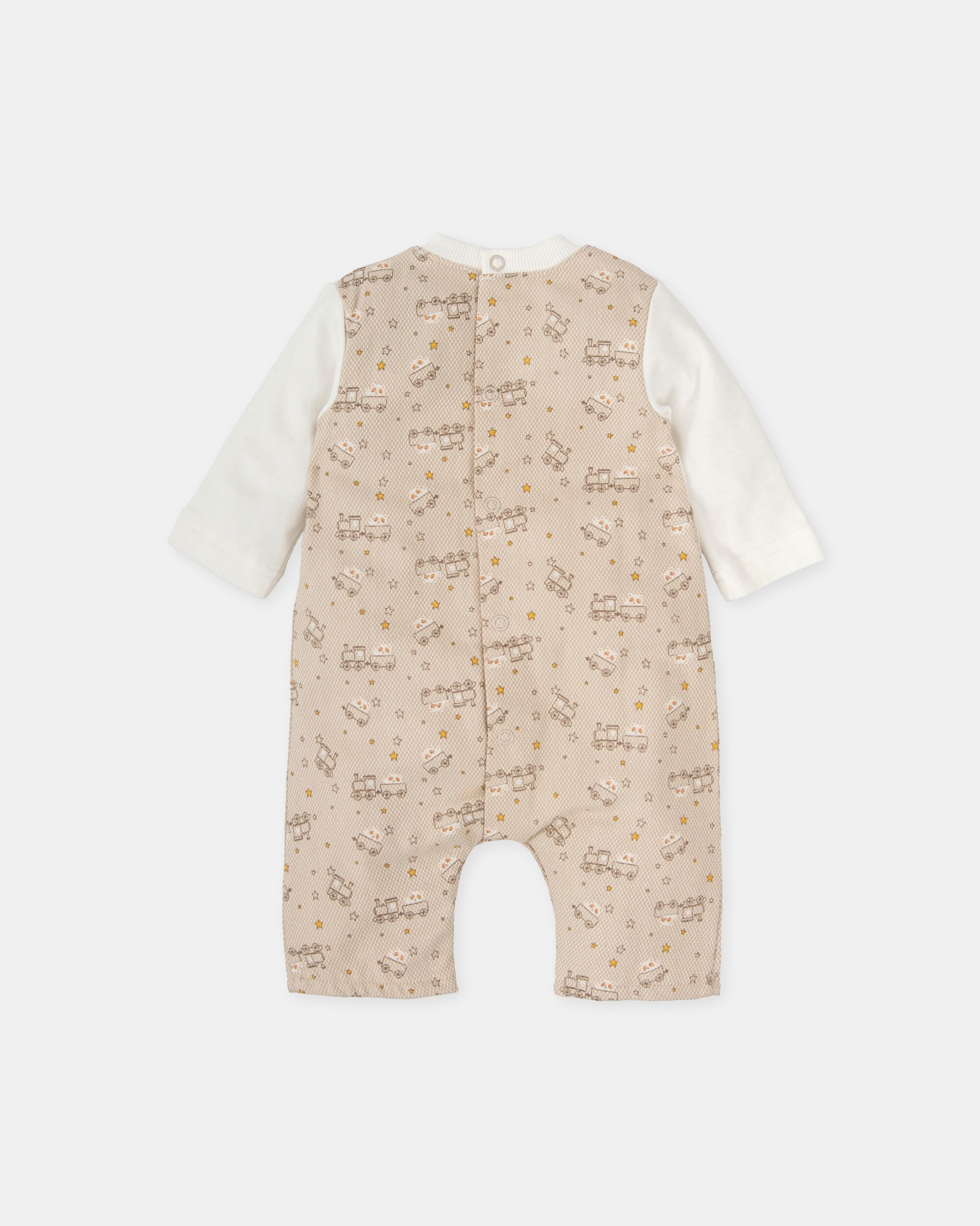 Babygrow para Bebé Efeito 2 em 1 Comboios em Areia Tutto Piccolo Castanho-claro-2