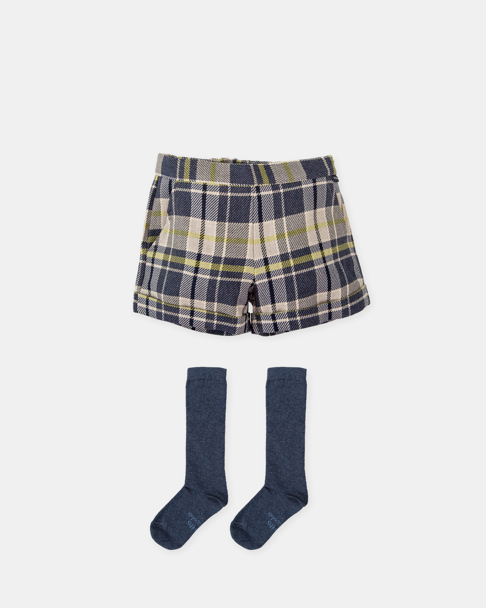 Conjunto para Bebé de Calções aos Quadrados em Marinho com Meias Tutto Piccolo Azul-marinho-1