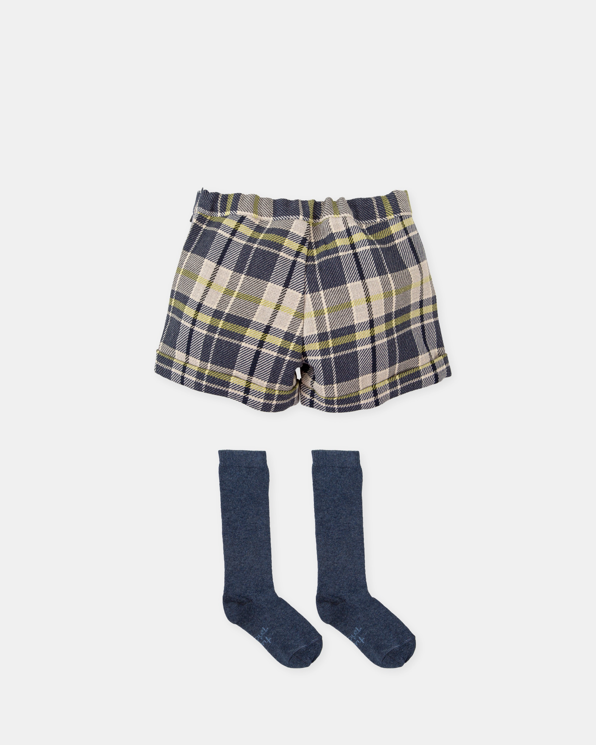 Conjunto para Bebé de Calções aos Quadrados em Marinho com Meias Tutto Piccolo Azul-marinho-2
