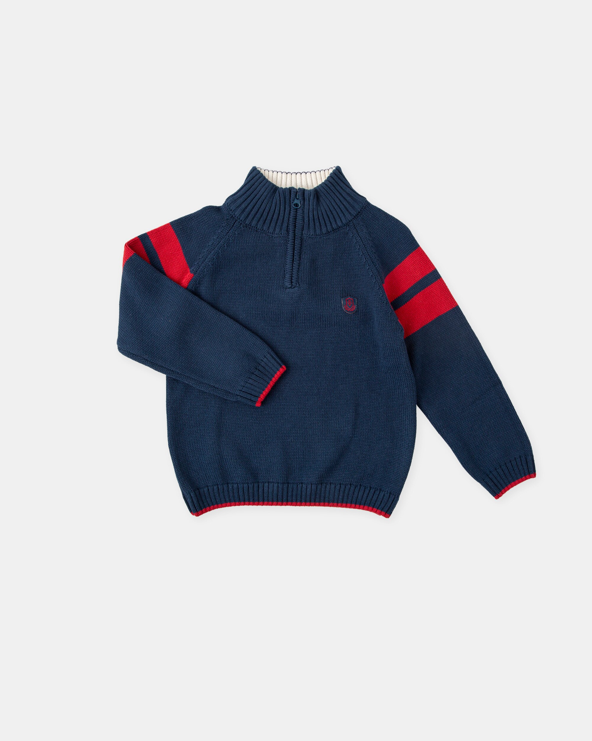 Camisola de Tricot para Bebé em Azul-marinho com Fecho Zip Tutto Piccolo Azul-marinho-4