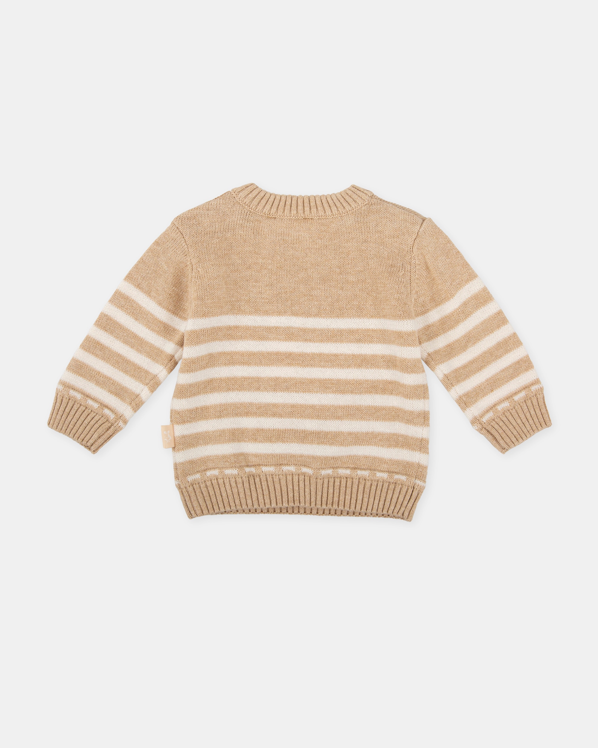 Camisola de Tricot para Bebé em Areia com Comboio Bordado Tutto Piccolo Castanho-claro-2