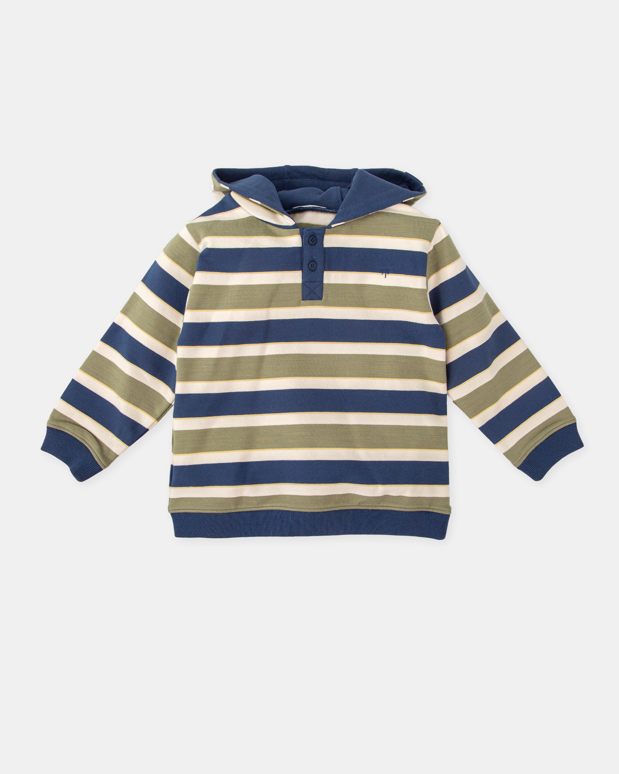 Sweatshirt com Capuz Infantil às Riscas Caqui e Azul Tutto Piccolo Multicolor-1