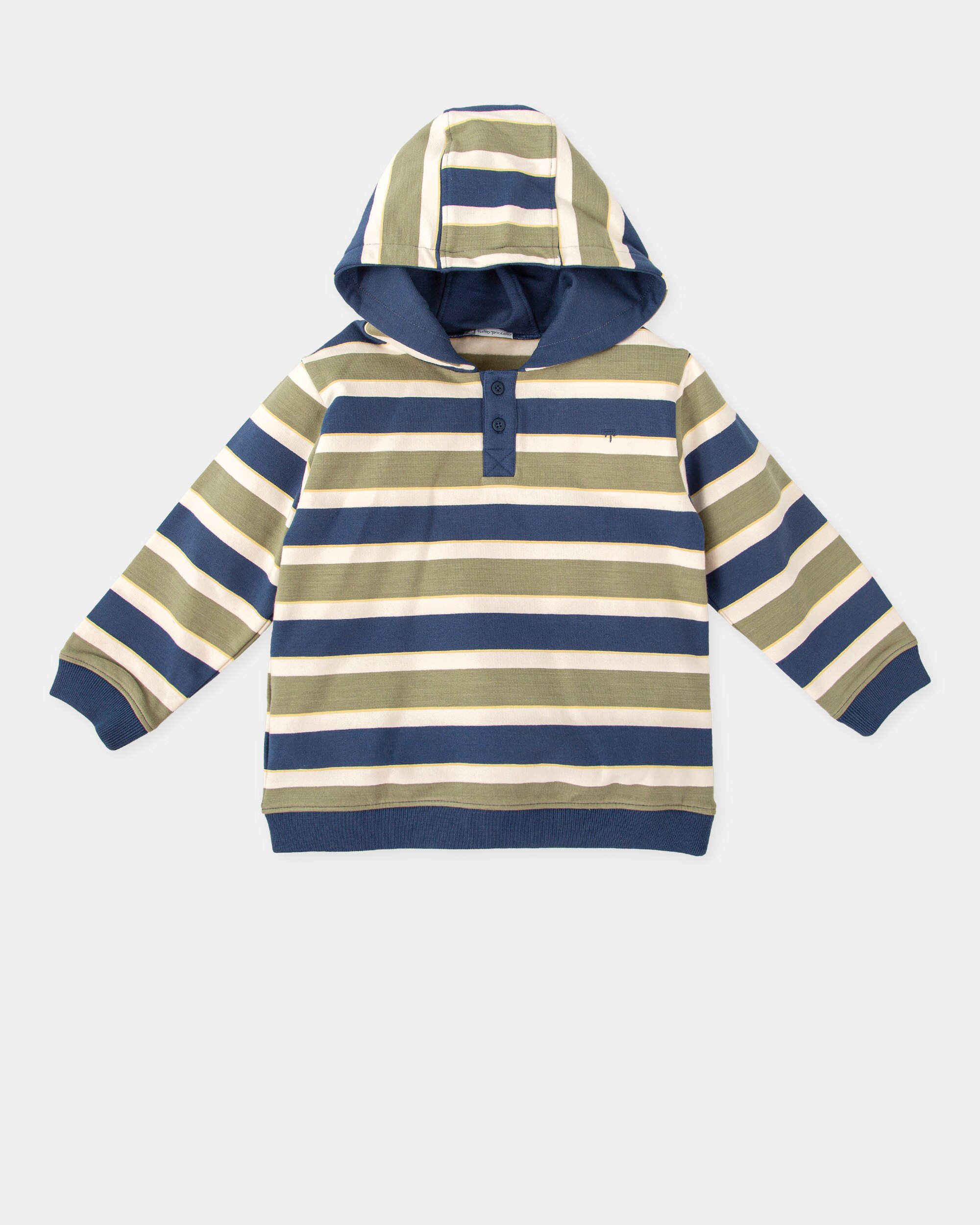 Sweatshirt com Capuz Infantil às Riscas Caqui e Azul Tutto Piccolo Multicolor-4