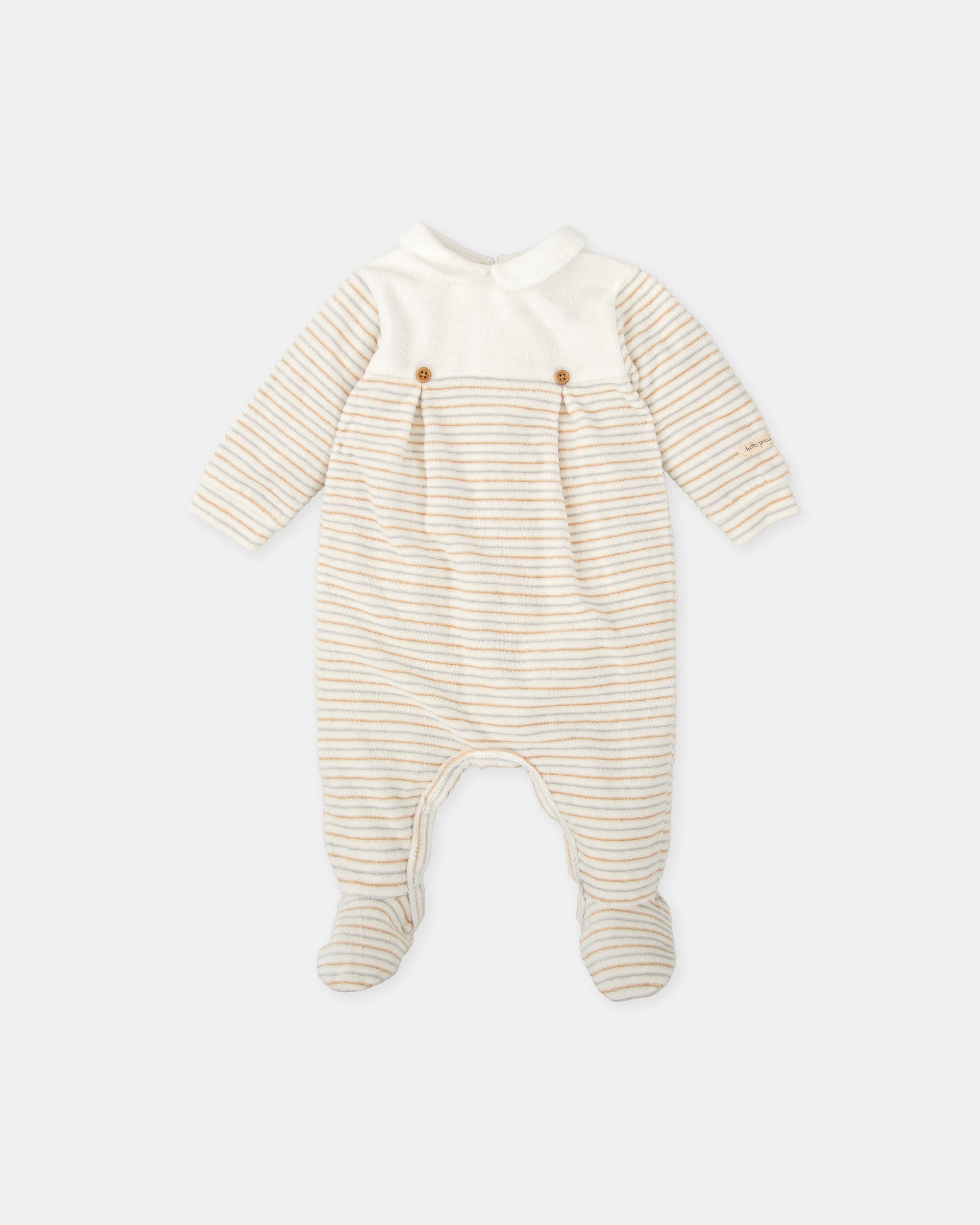 Babygrow com Pé às Riscas em Branco Porcelana Tutto Piccolo Cru-1