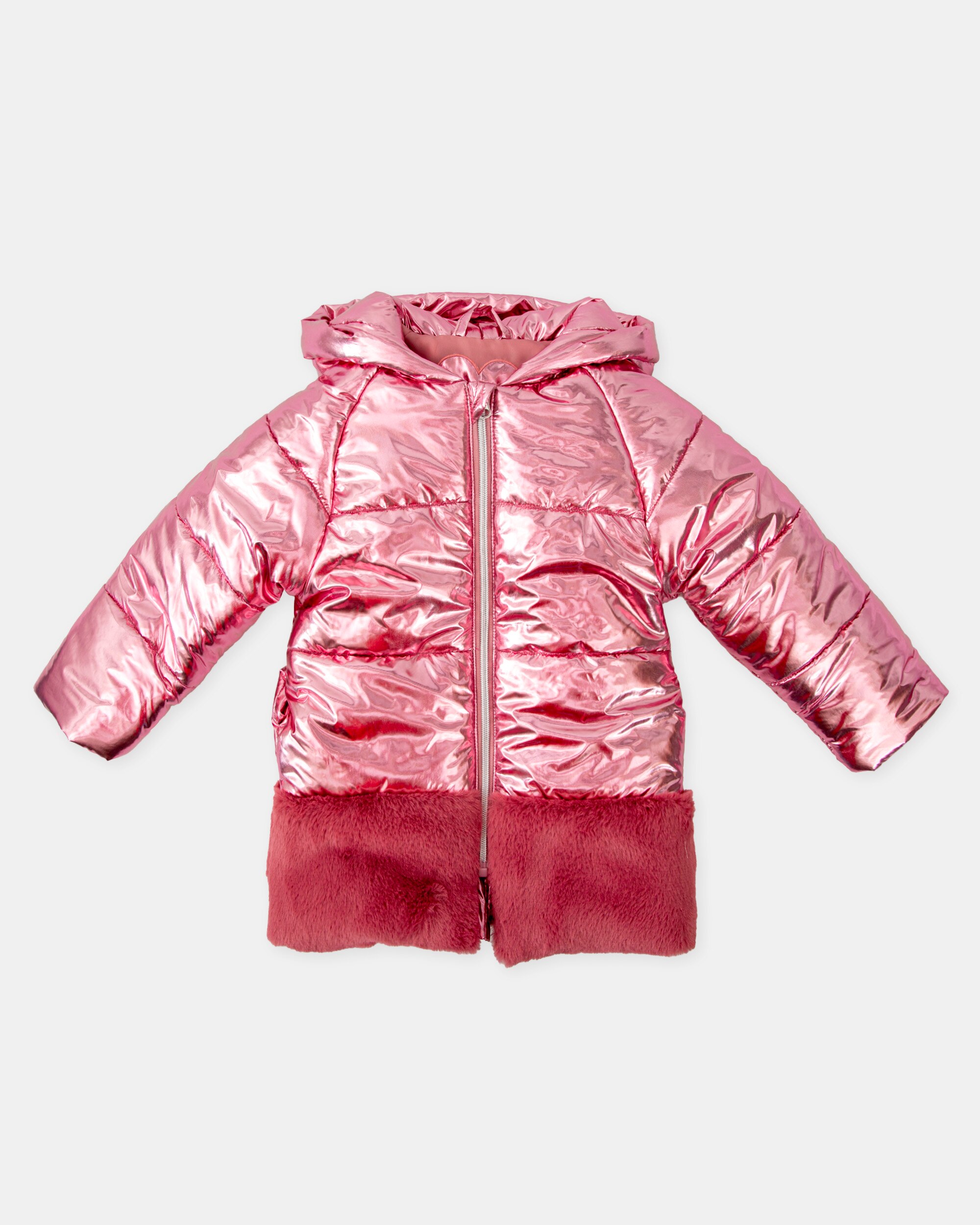 Plumífero com Capuz em Rosa Morango Metalizado Rosa-1