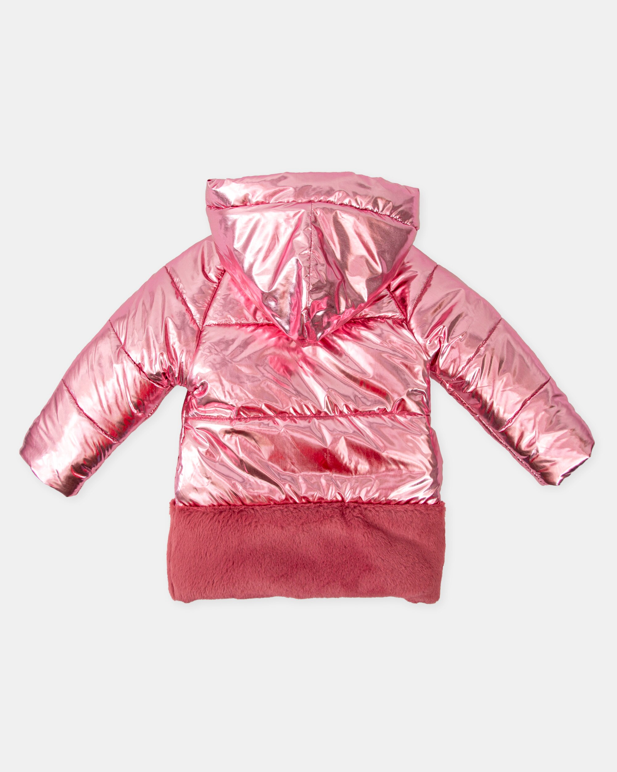 Plumífero com Capuz em Rosa Morango Metalizado Rosa-2
