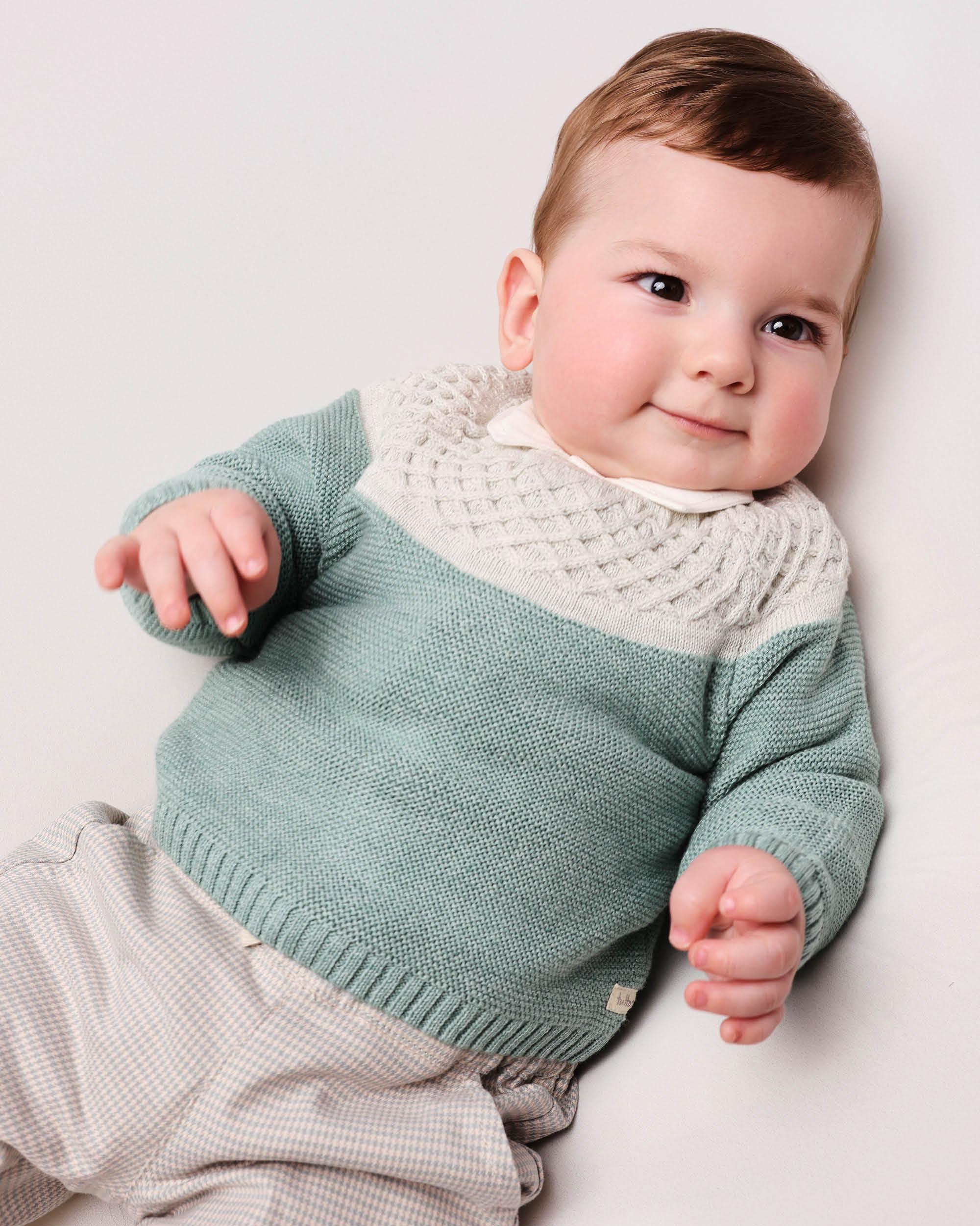 Camisola de Tricot para Bebé em Verde e Cinzento Verde-3