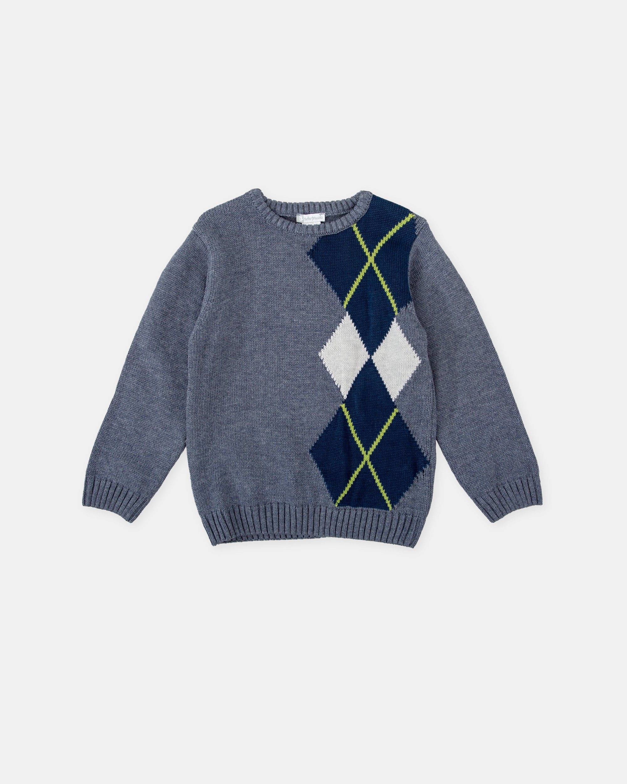 Camisola de Tricot Infantil com Rombos em Azul Tutto Piccolo Azul-1