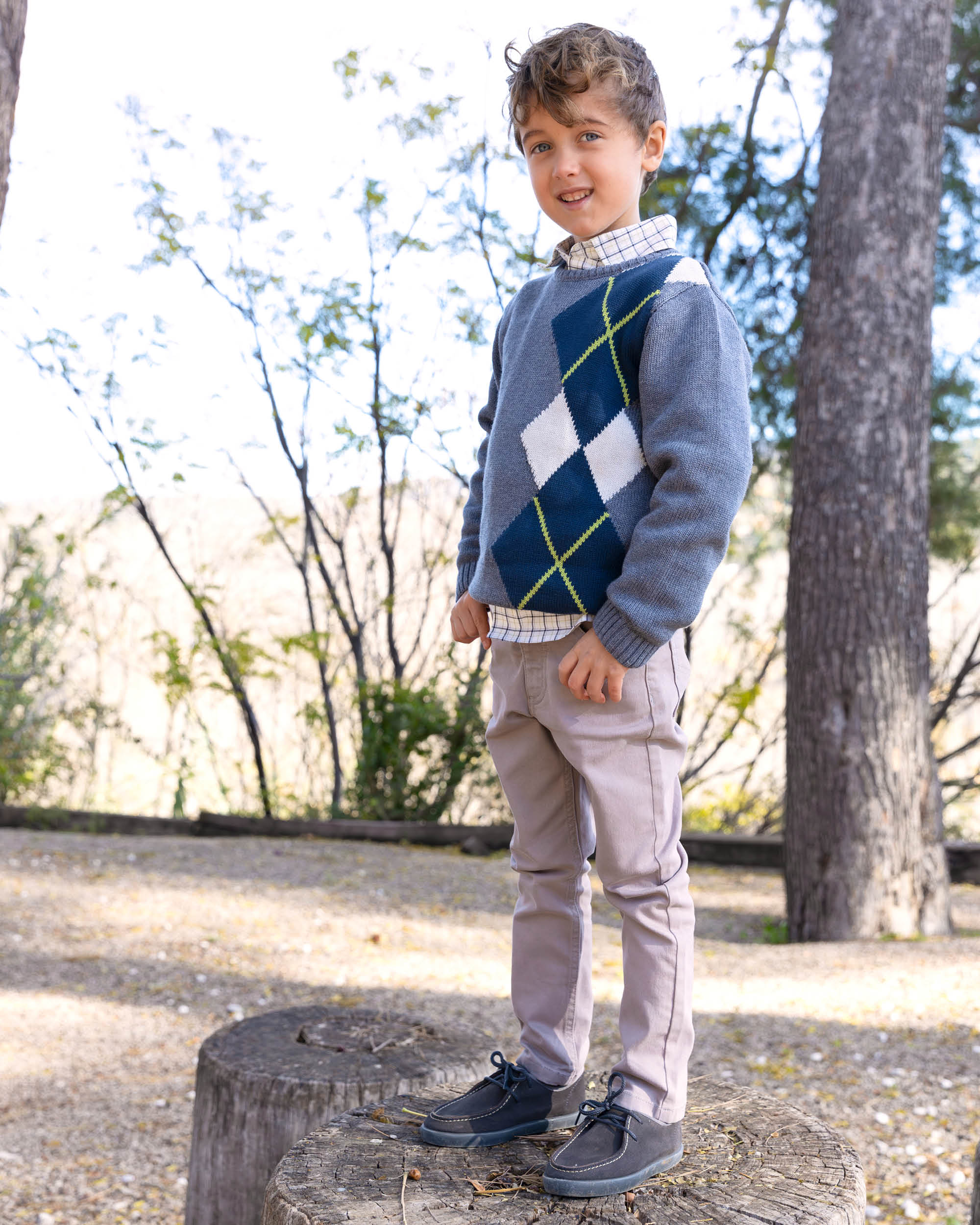 Camisola de Tricot Infantil com Rombos em Azul Tutto Piccolo Azul-3