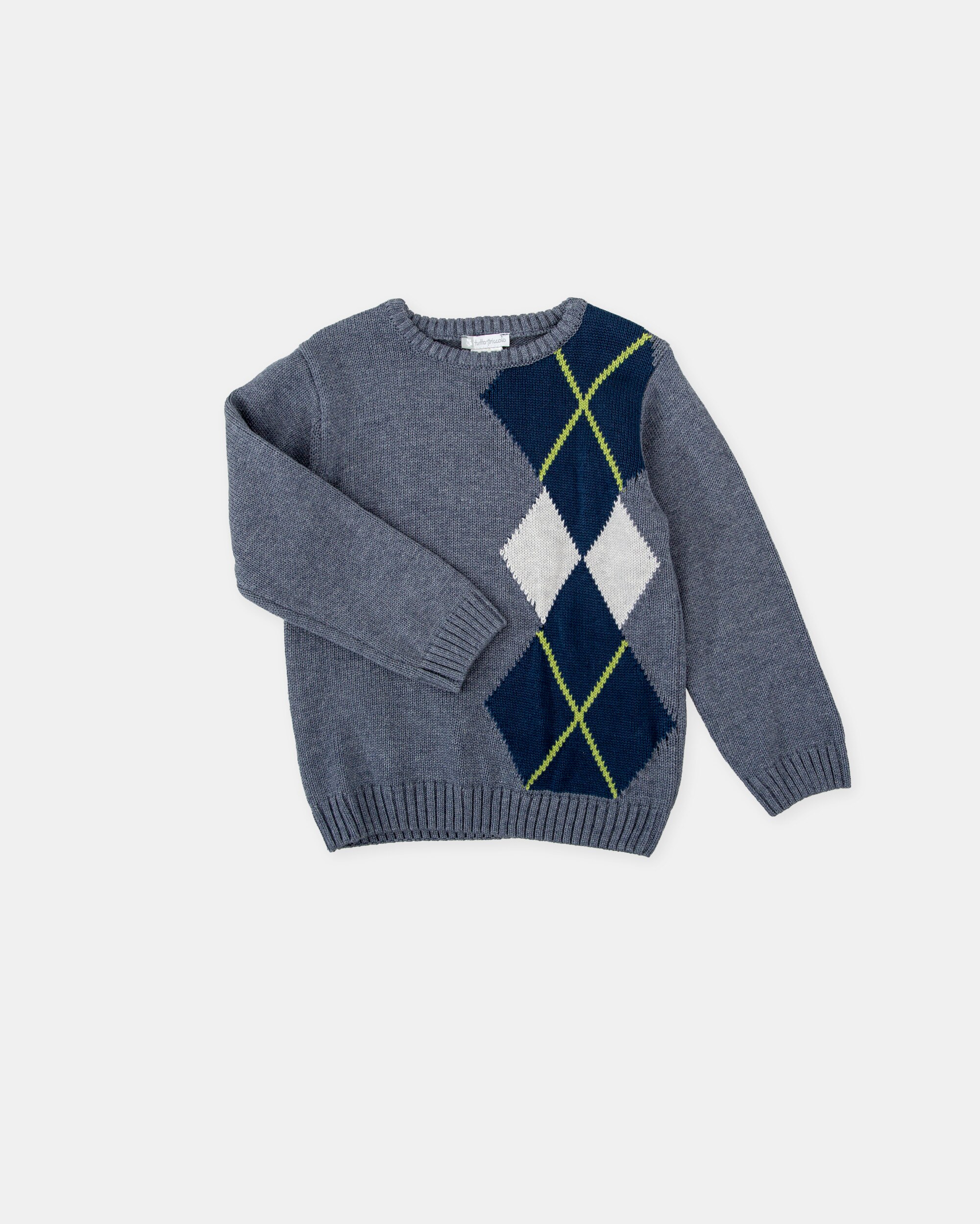 Camisola de Tricot Infantil com Rombos em Azul Tutto Piccolo Azul-4