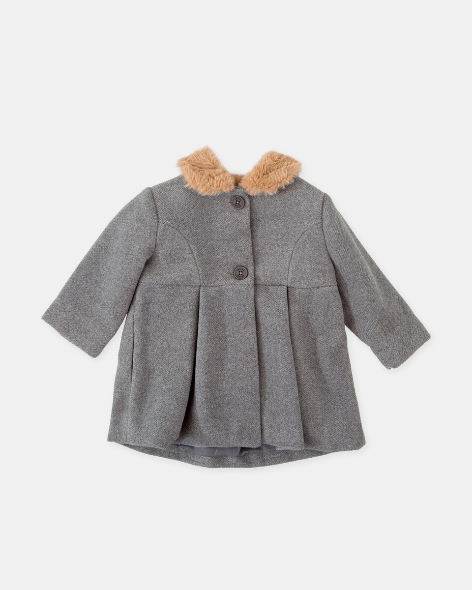 Sobretudo de Pano para Bebé em Cinzento com Gola de Pelo Cinzento-1