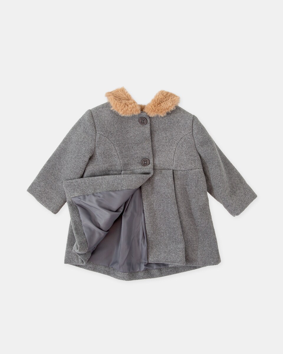 Sobretudo de Pano para Bebé em Cinzento com Gola de Pelo Cinzento-4