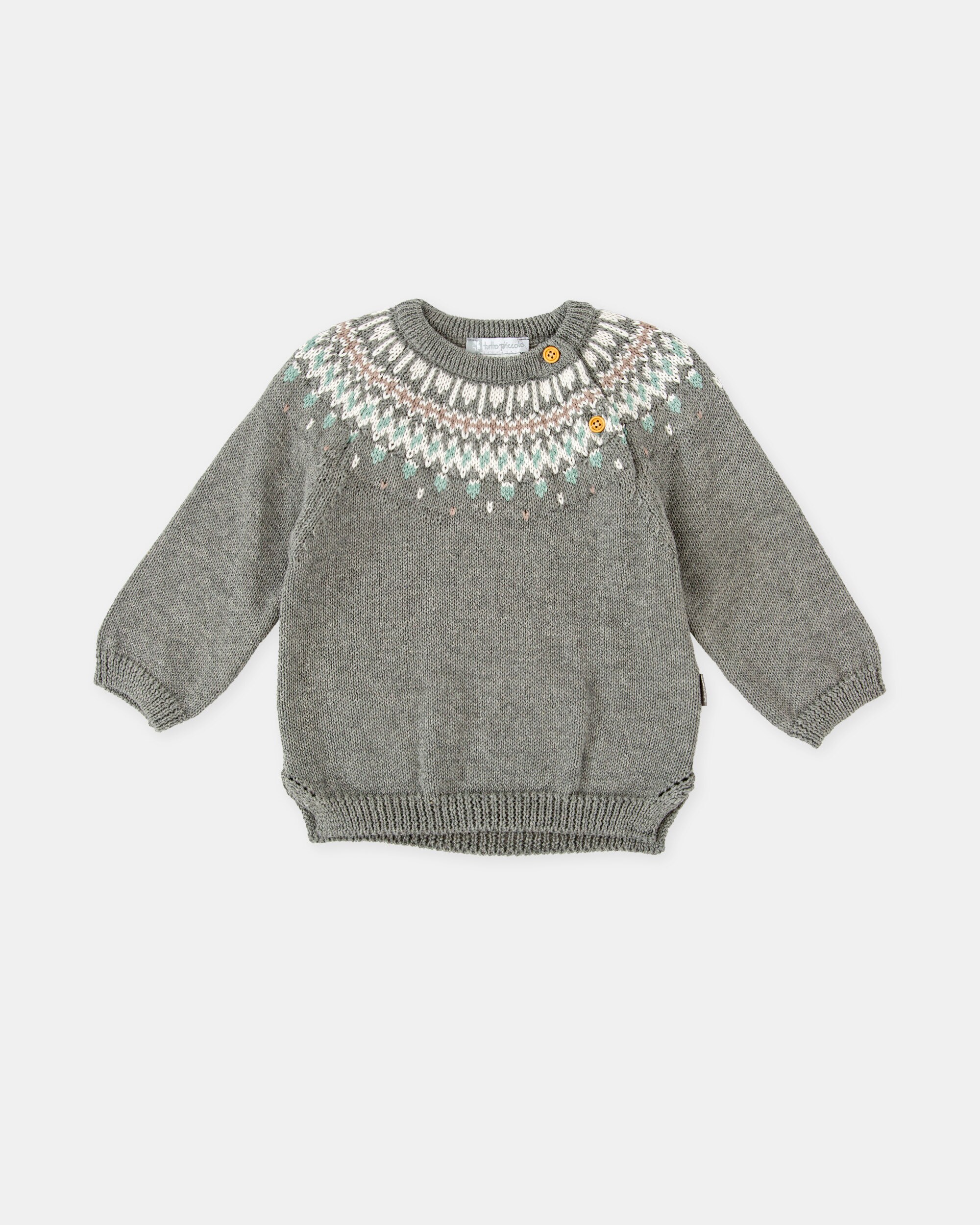 Camisola de Tricot para Bebé com Greca em Cinzento Cinzento-1