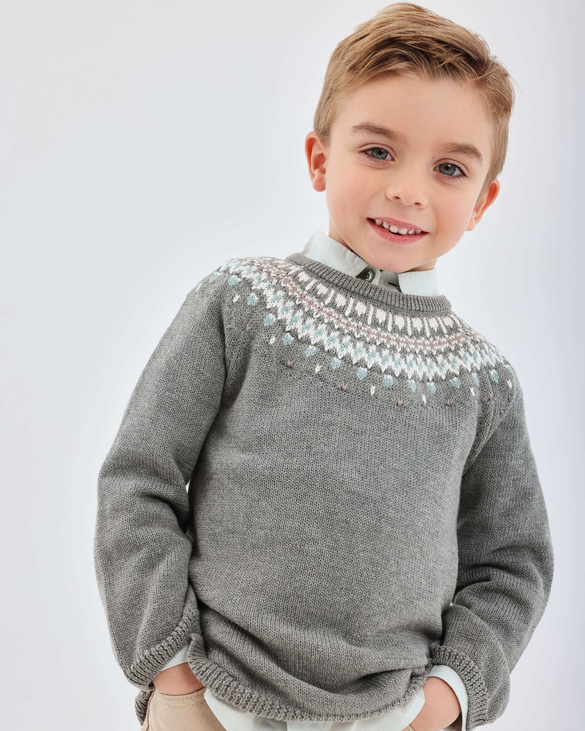 Camisola de Tricot para Bebé com Greca em Cinzento Cinzento-3